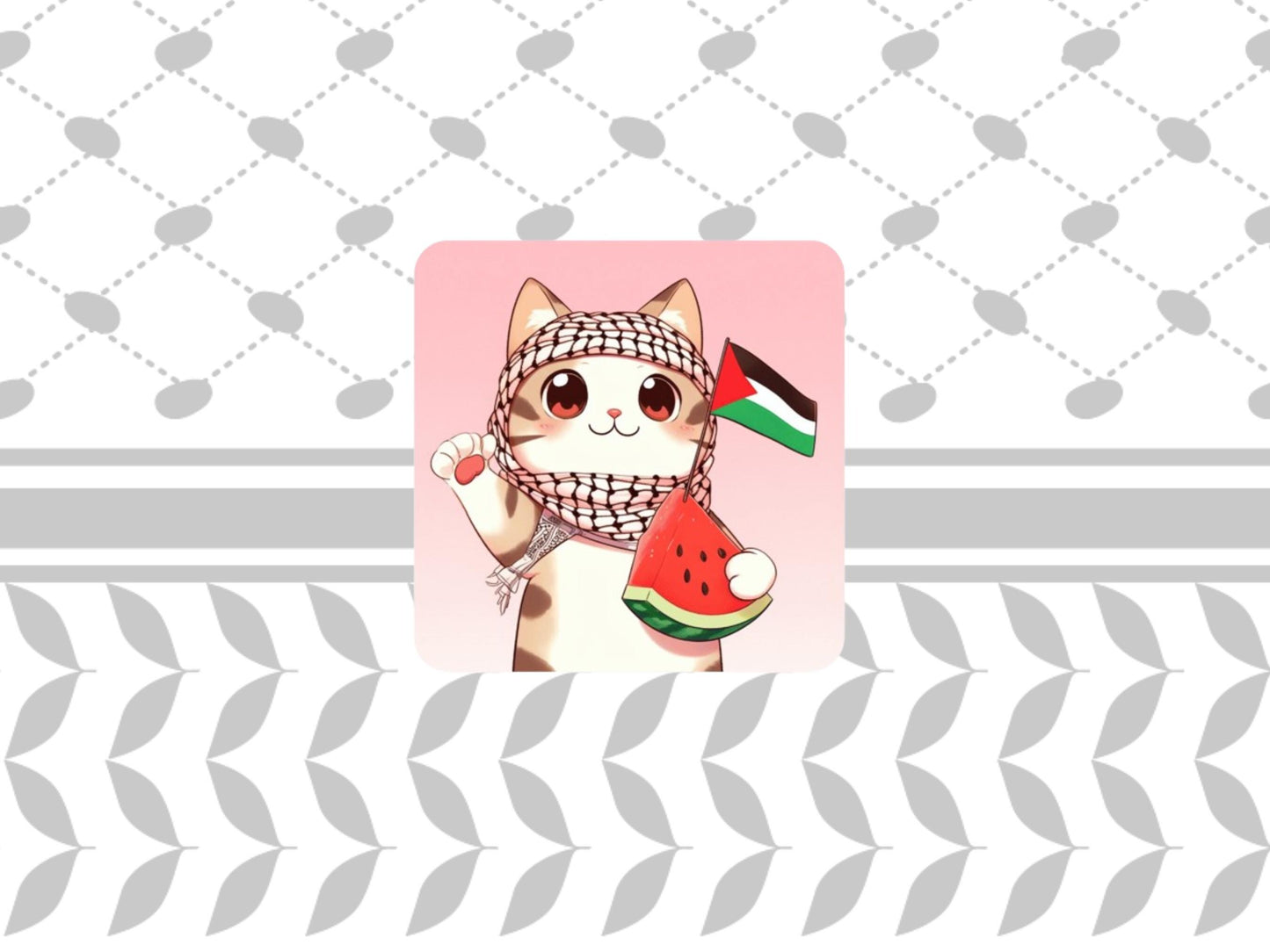 Protest Art Magnet for Gaza – Palestinian Design with Watermelon and Keffiyeh for Fridge or Locker Decor - Square Magnets with Cats