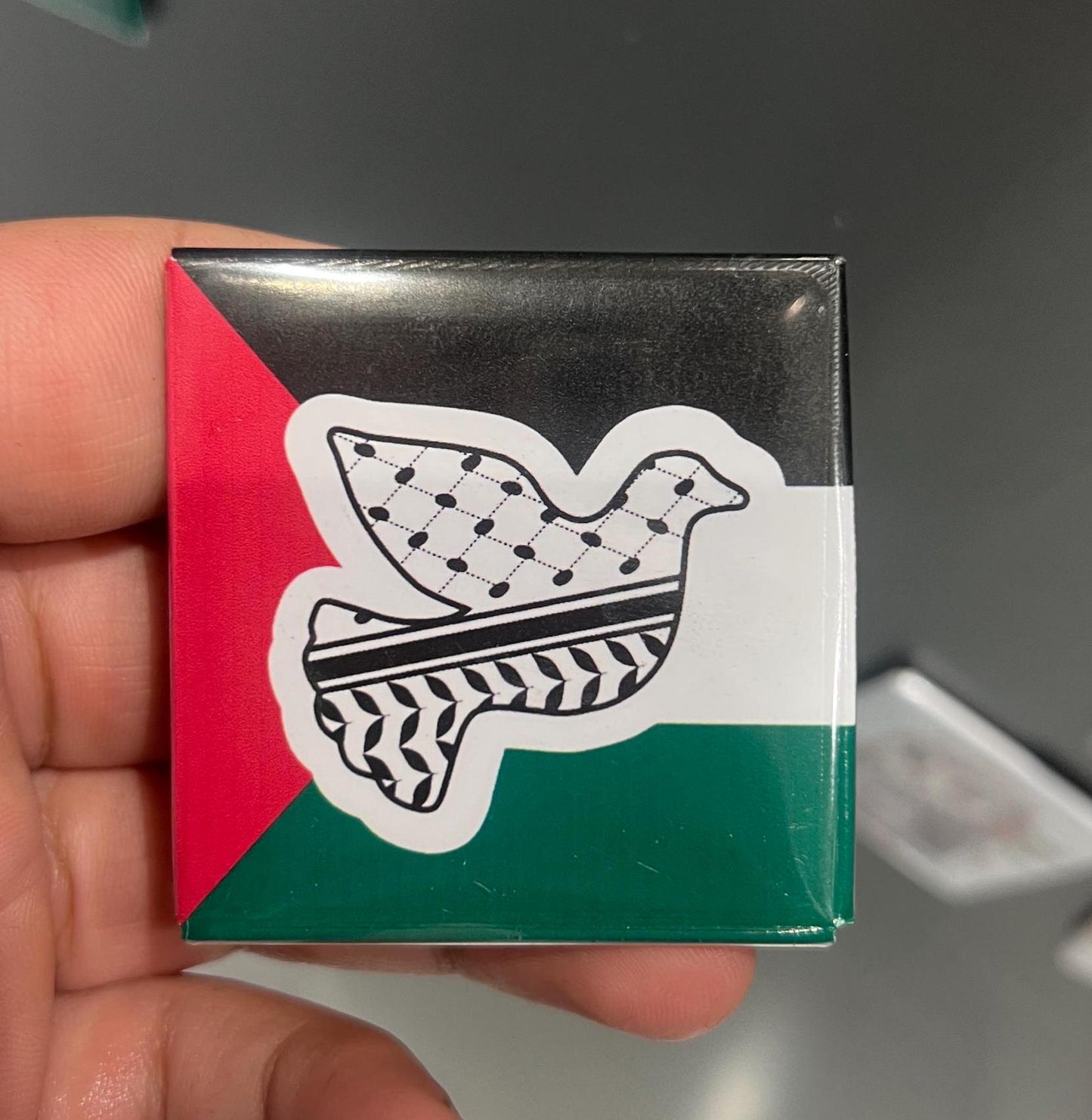 Gaza Protest Art Magnet – Palestine Design with Watermelon and Keffiyeh for Fridge or Locker Decor - Peace Dove Design for Palestine