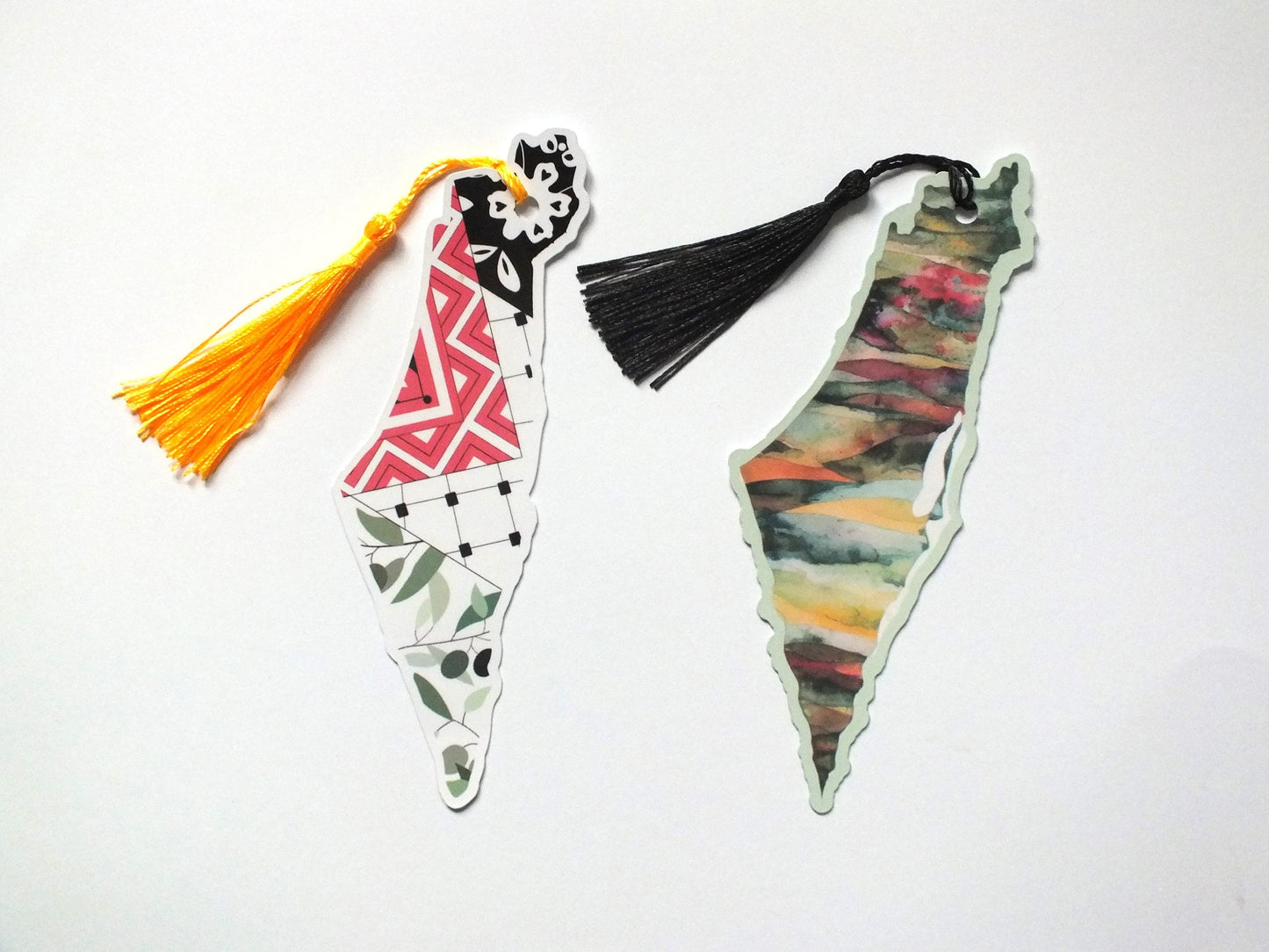 Handmade Pro Palestine Bookmark with Watermelon Artwork - Glossy Map Shape Bookmarks - Activist Gift for Books & Journals