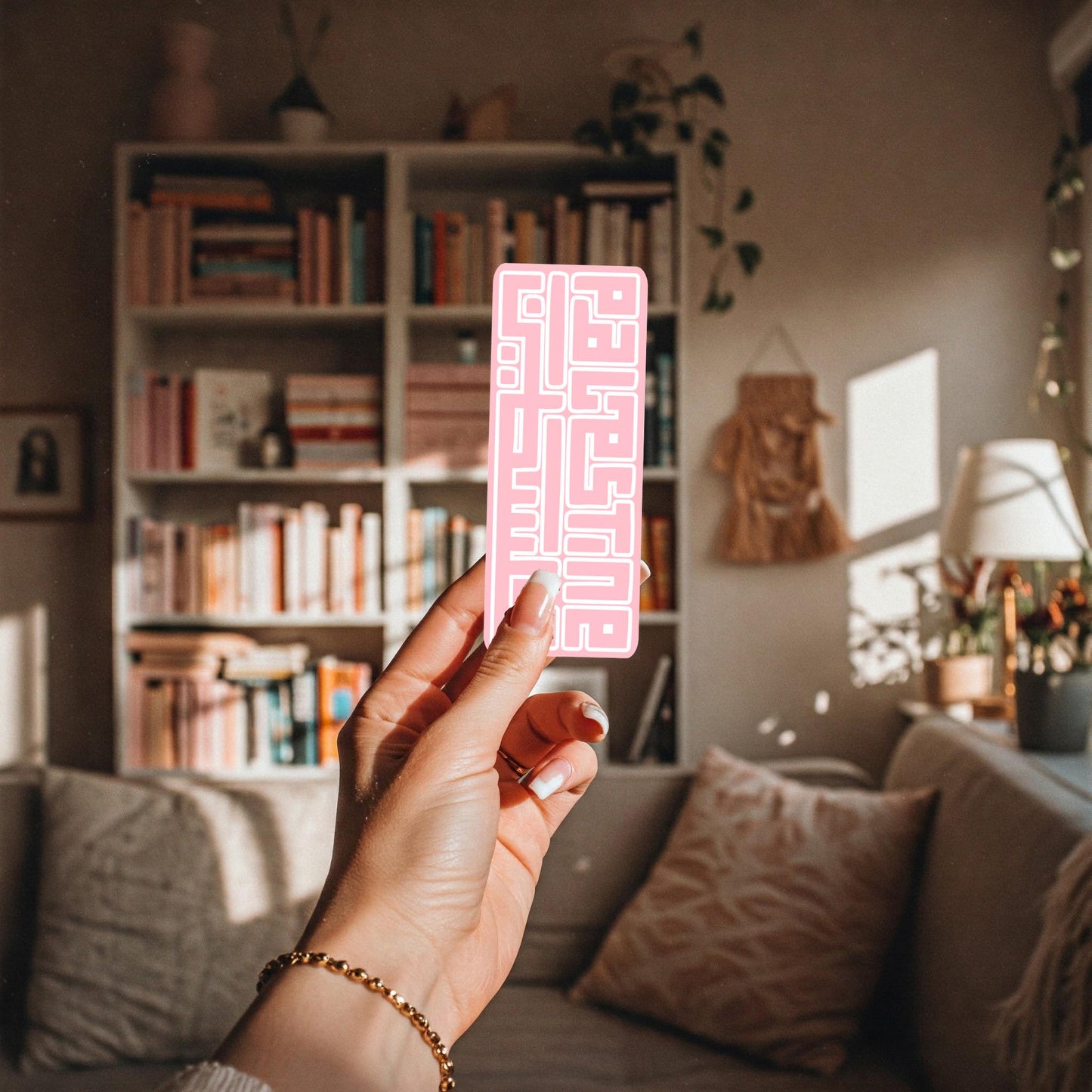 Laminated Pink Bookmark for Palestine - Minimalist Keffiyeh Bookmark – Cultural Symbol of Palestine – Handmade Reading Accessory