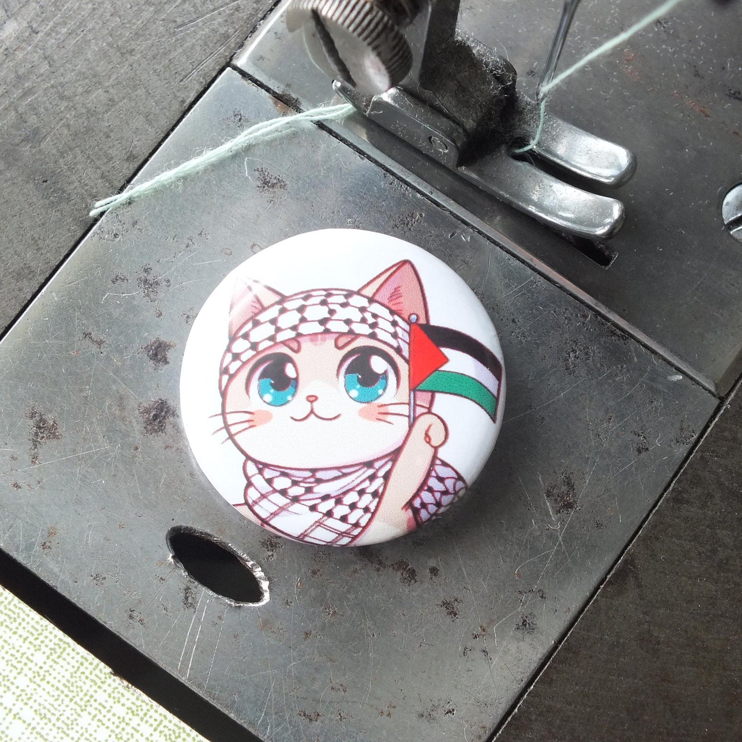 Pro Palestine Cat Activist Pin – Watermelon & Keffiyeh Palestine Flag Design – Cute Resistance Gift Idea - Palestine Pride Art for Clothing