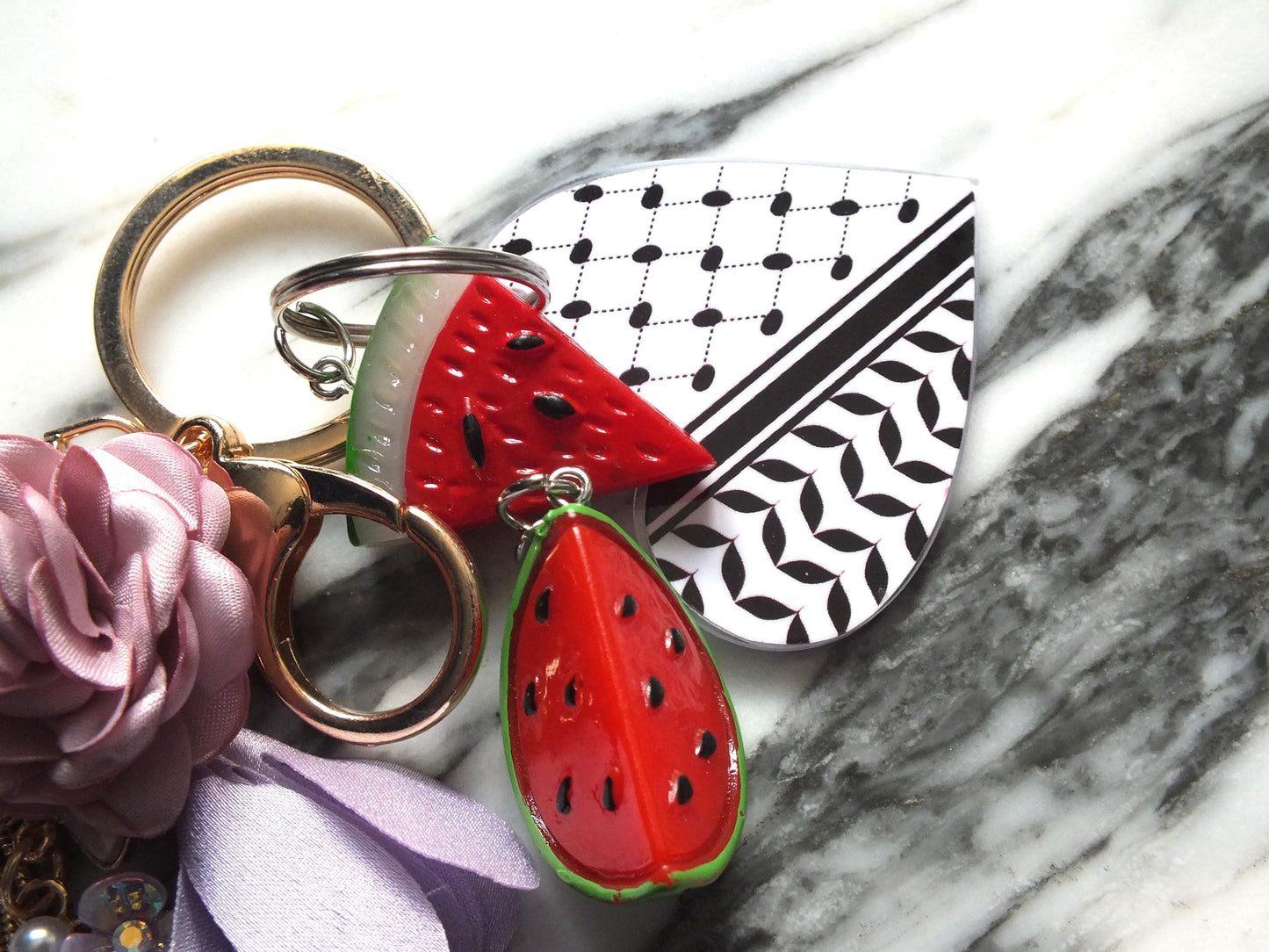 Pro Palestine Solidarity Keychain with Watermelon Charm - Support Palestine Charity - Enamel Watermelon – Cultural Activist Gift