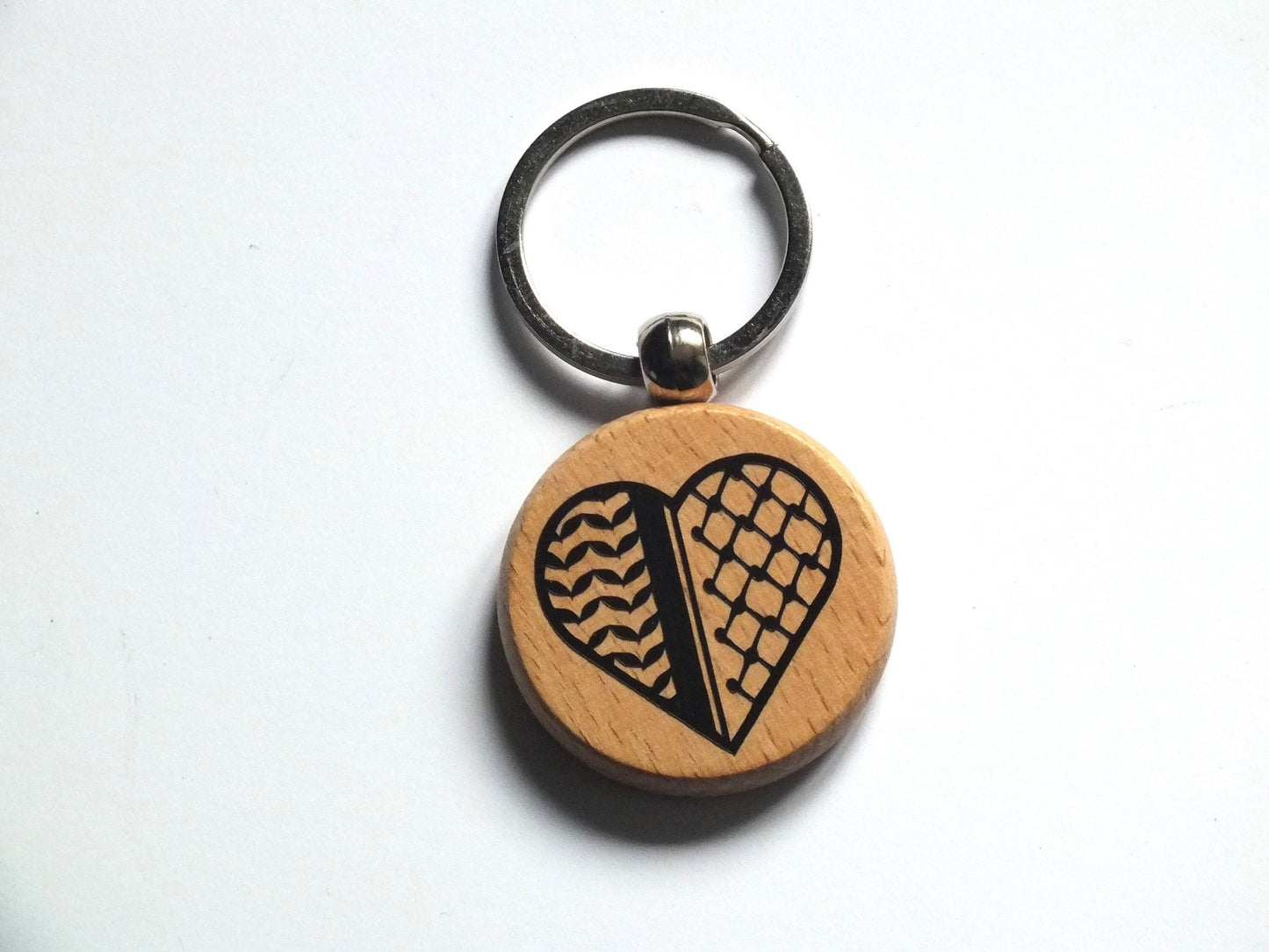 Wood Keychain for Palestine with Watermelon Charms - Keffiyeh Vinyl Keyring in Solidarity with Gaza - Proceeds donated to Charity