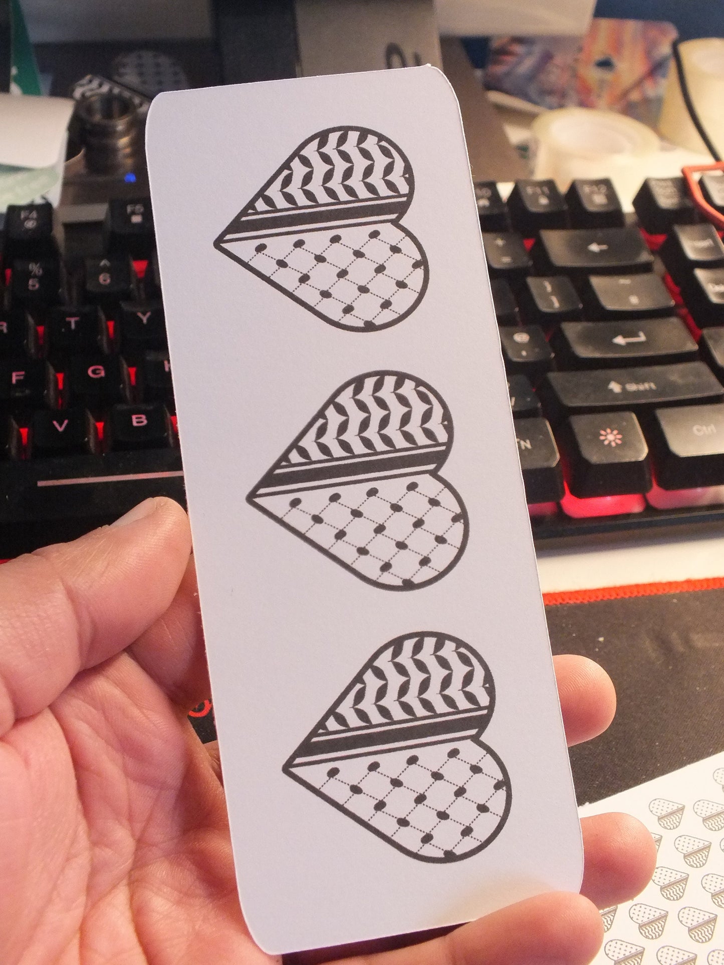 Handmade Glossy and Laminated Keffiyeh Bookmark – Palestine Embroidery Pattern Inspired Design – Protest Art for Book Lovers