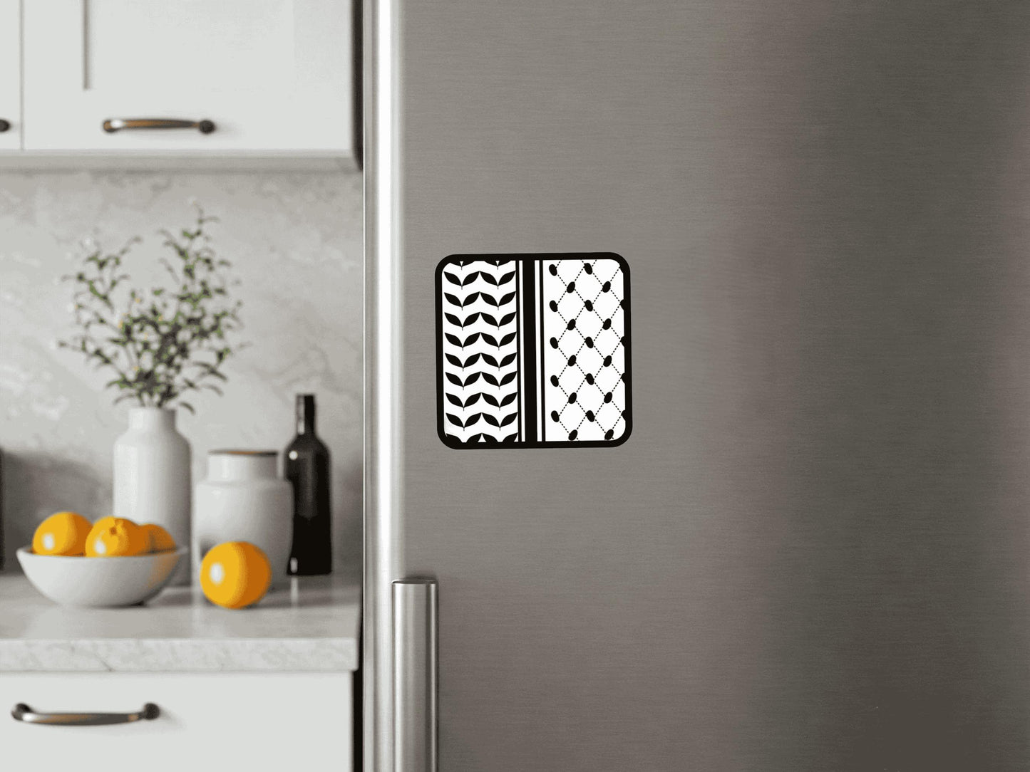 Pro Palestine Fridge Magnet – Watermelon and Keffiyeh Design Supporting Palestine – Gaza Cultural Identity Gift for Activist