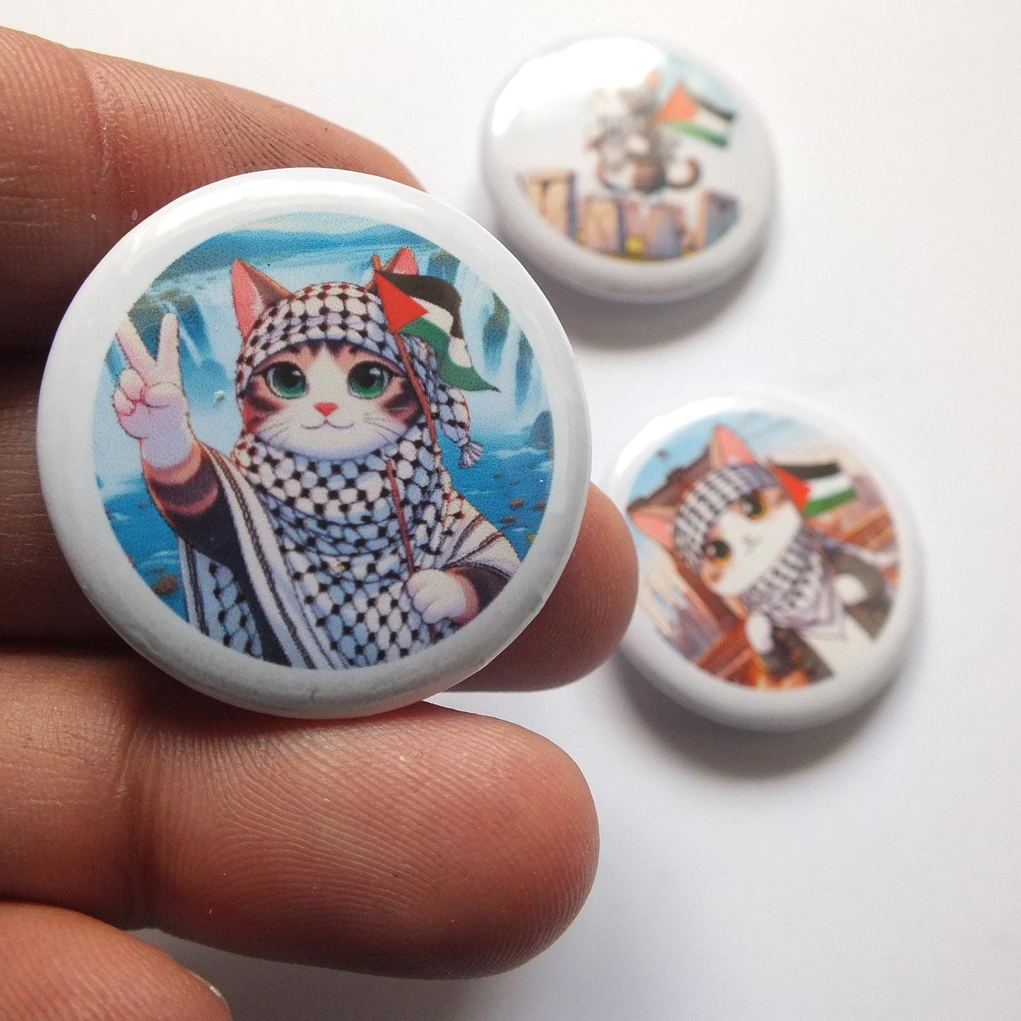 Free Palestine Cat Pin – Keffiyeh Scarf, Flag & Watermelon Design – Activist Gift or Accessory - Solidarity Badge for Jacket or Backpack