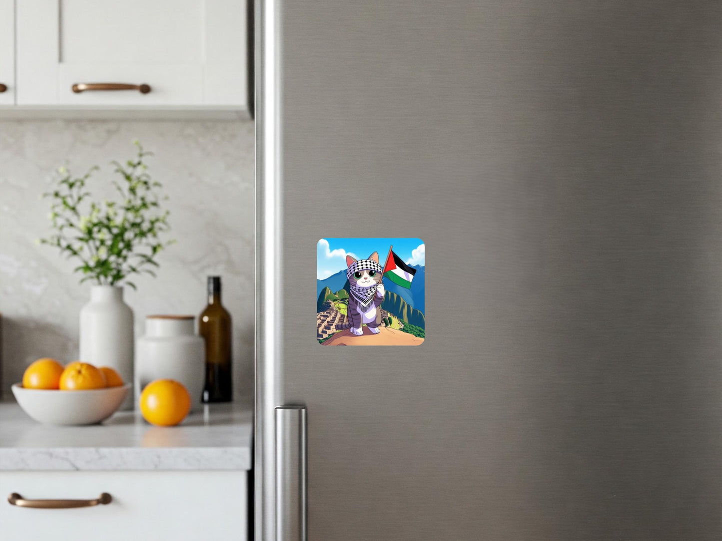 Political Magnet – Free Palestine Fridge Accessory with Watermelon & Keffiyeh for Awareness and Pride - Locker Art for Gaza Activist
