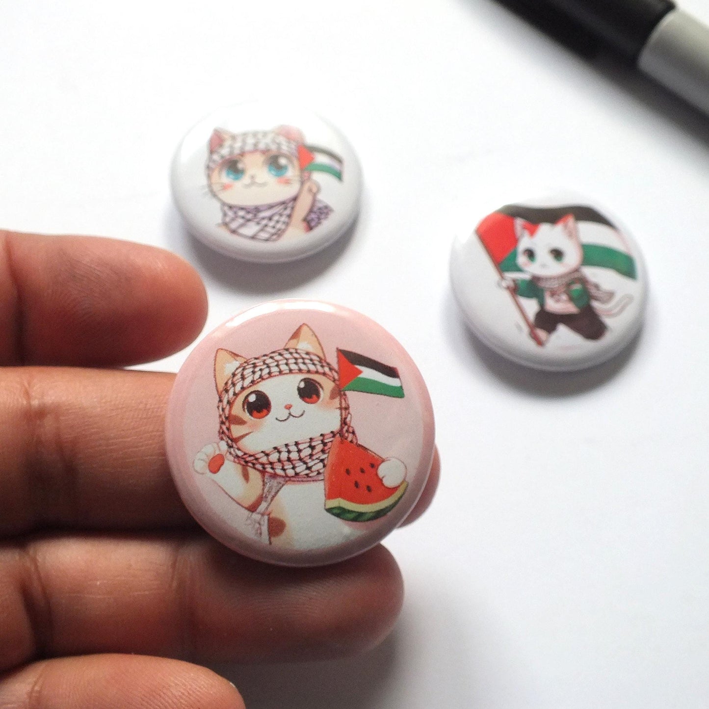 Cat in Keffiyeh Pin – Palestine Flag & Watermelon Art – Resistance Badge for Cat Lovers - Awareness Gift for Activist - Save Gaza