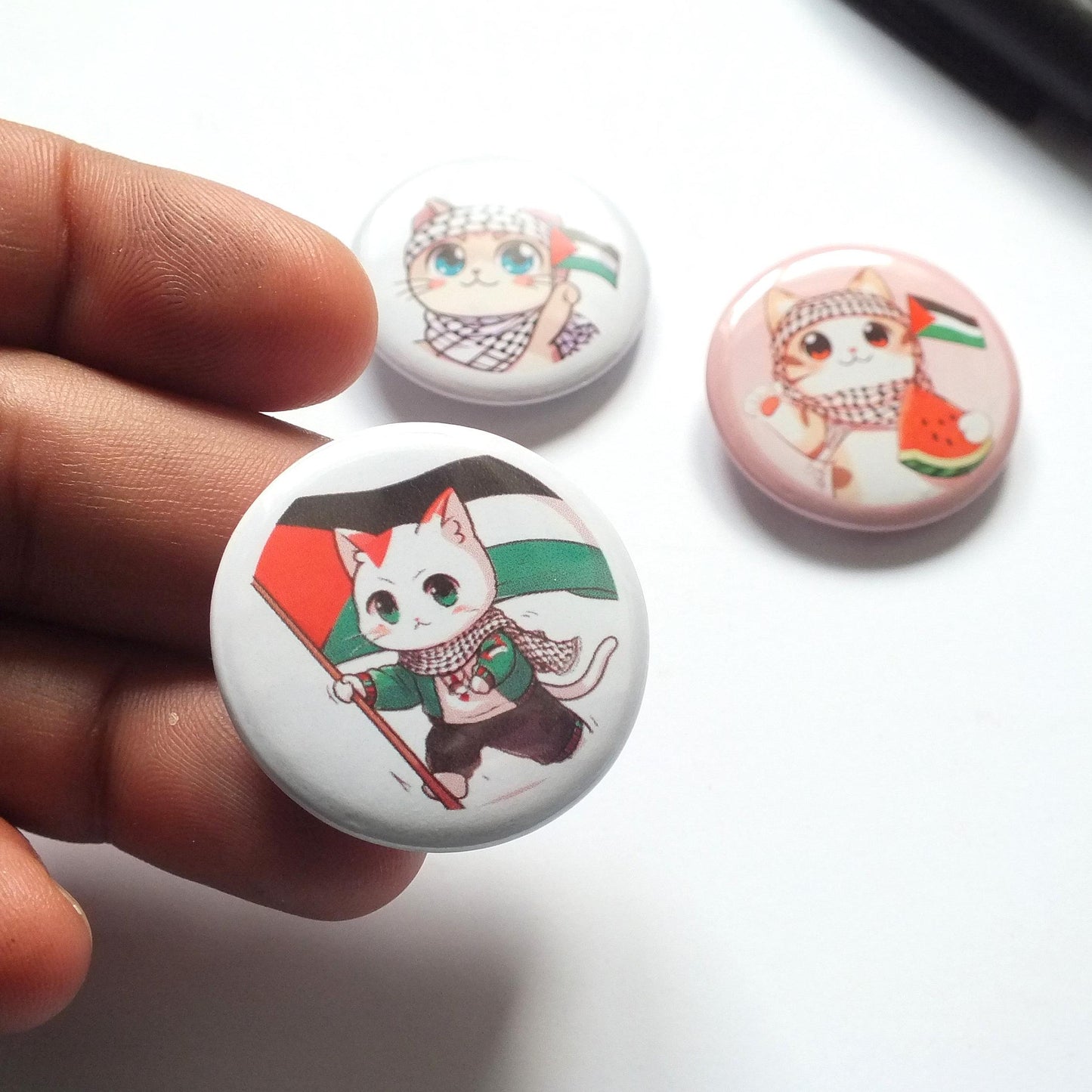 Cat in Keffiyeh Pin – Palestine Flag & Watermelon Art – Resistance Badge for Cat Lovers - Awareness Gift for Activist - Save Gaza
