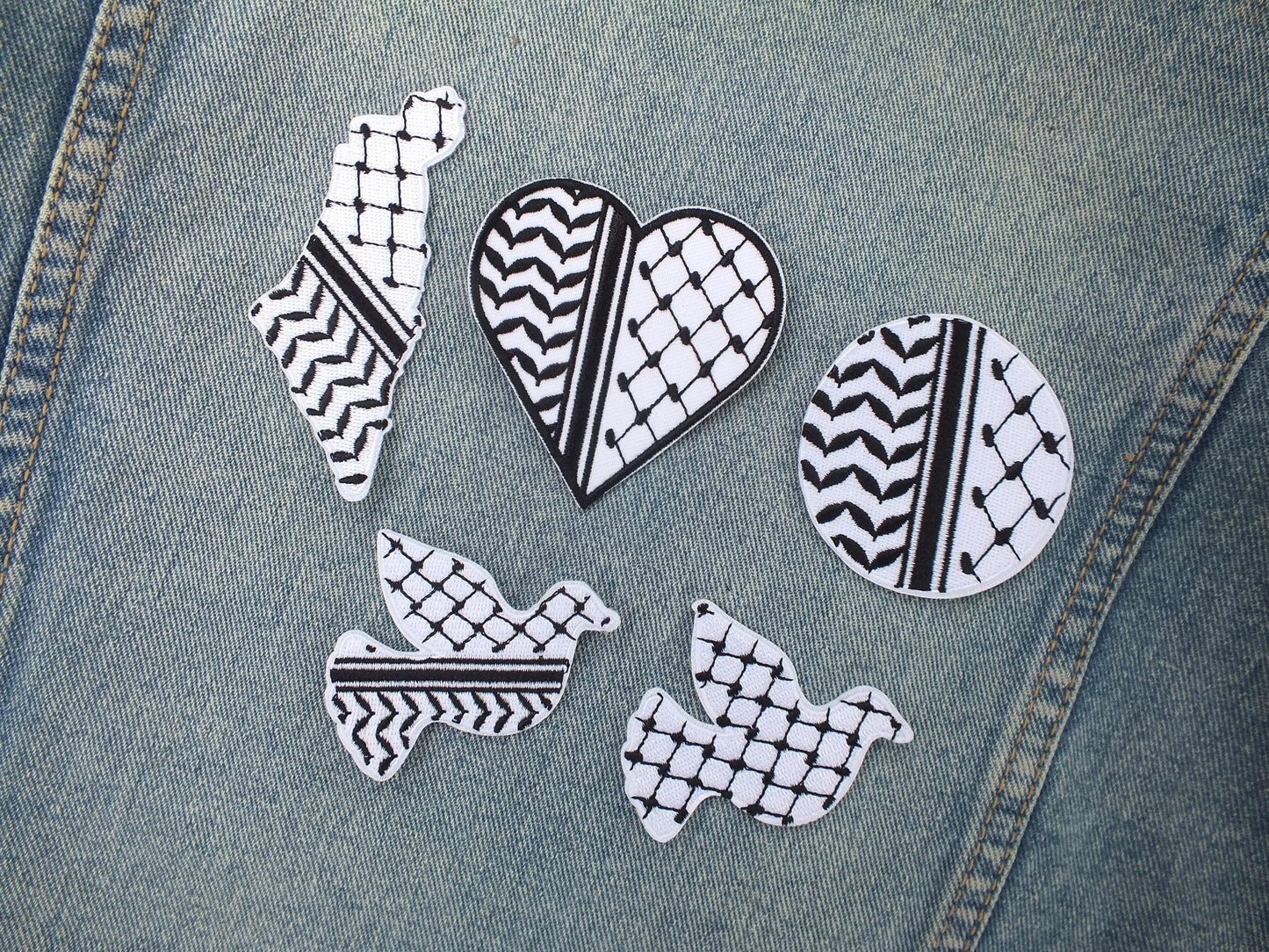 Iron On Map of Palestine Patch with Keffiyeh Pattern - Palestinian Heritage Embroidered Design – Tactical or Fashion Statement Piece