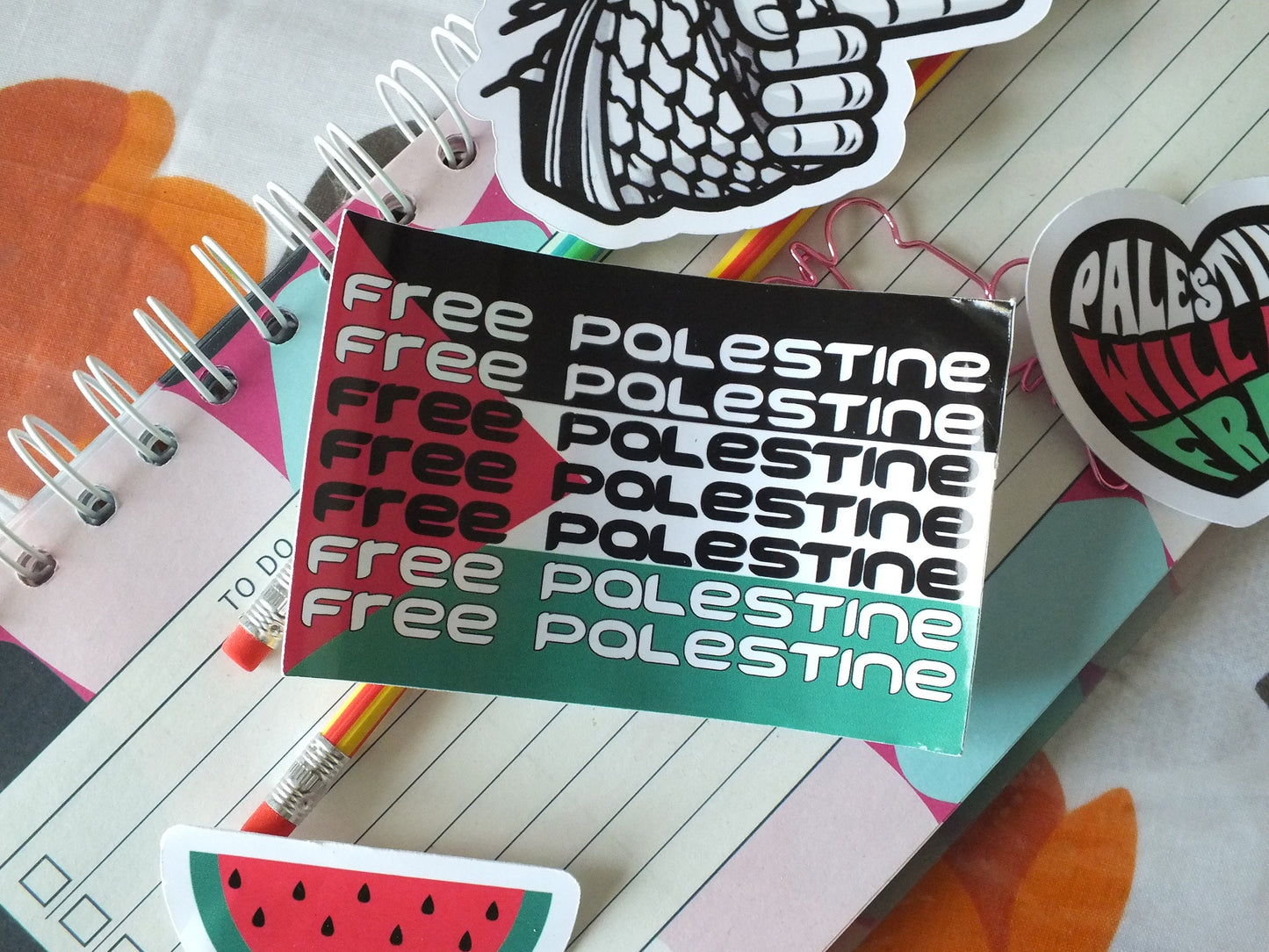 Free Palestine Sticker – Palestinian Flag Vinyl Decal for Journal, Car Window, Water Bottle, Laptop – Pro Palestinian Resistance Symbol