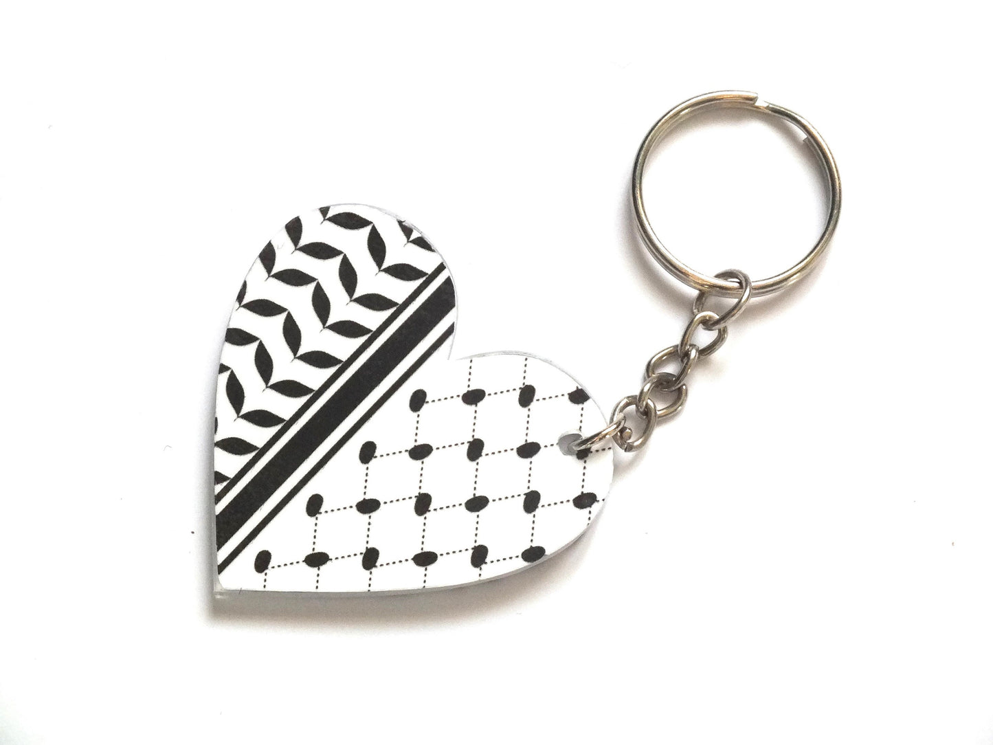 Free Palestine Keychain – Keffiyeh Heart with Watermelon Charm – Resistance Art Accessory in Solidarity with Gaza - Proceeds to Charity