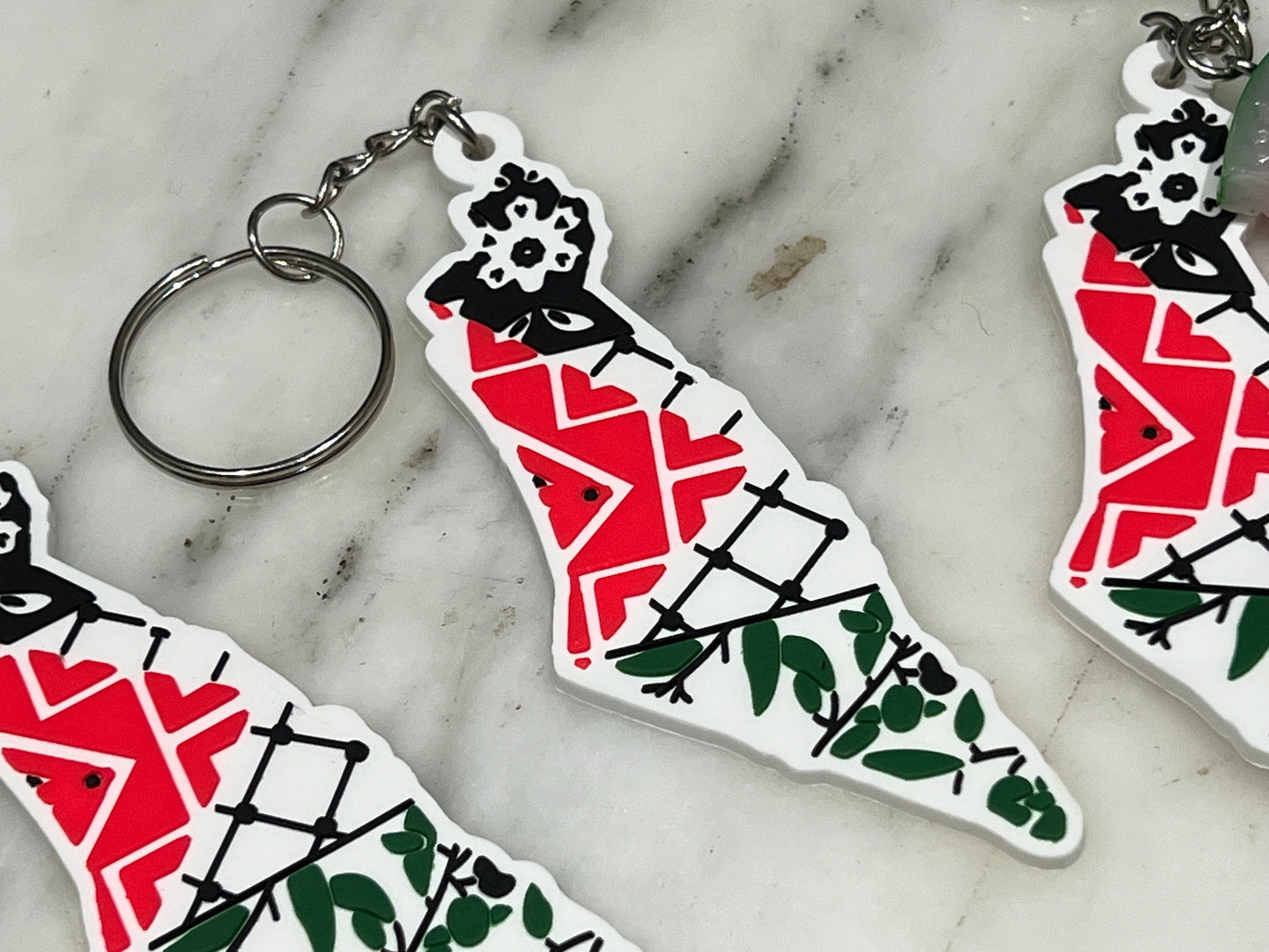 Palestinian Map and Flag Keyring – Heart-Shaped Keffiyeh Acrylic + Watermelon Charm – Activist Gift in Solidarity with Gaza