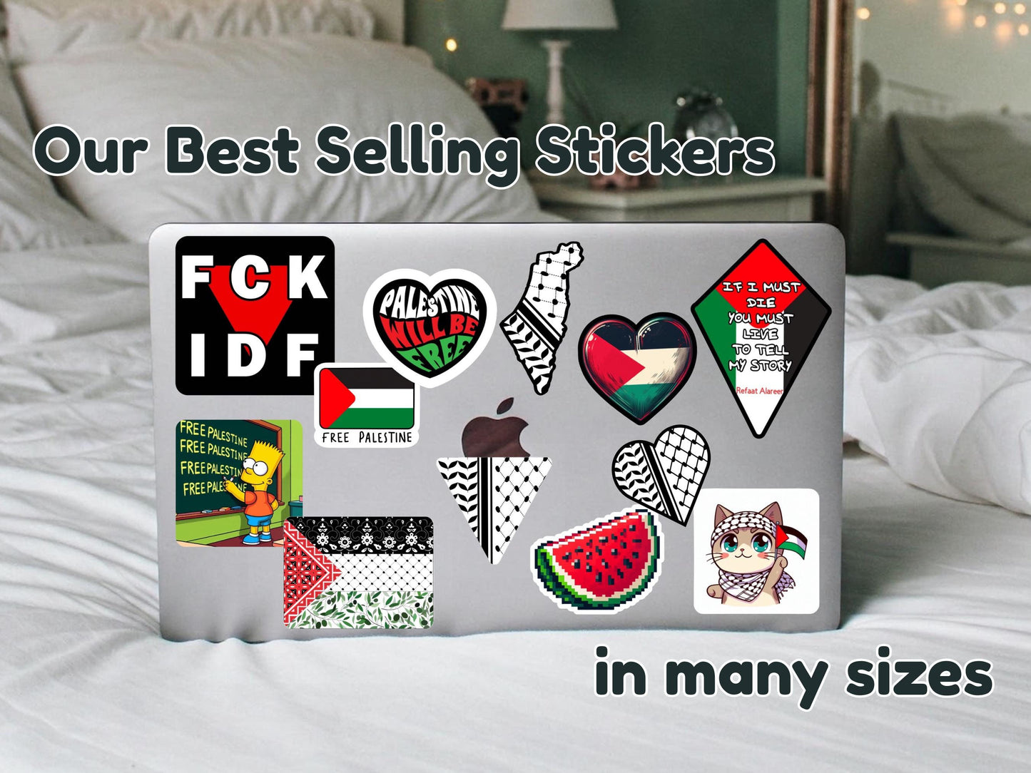 Free Palestine Heart Kuffiya Sticker – Waterproof Vinyl Decal or Splashproof - Palestinian Solidarity Sticker for Car, Laptop, Water Bottle
