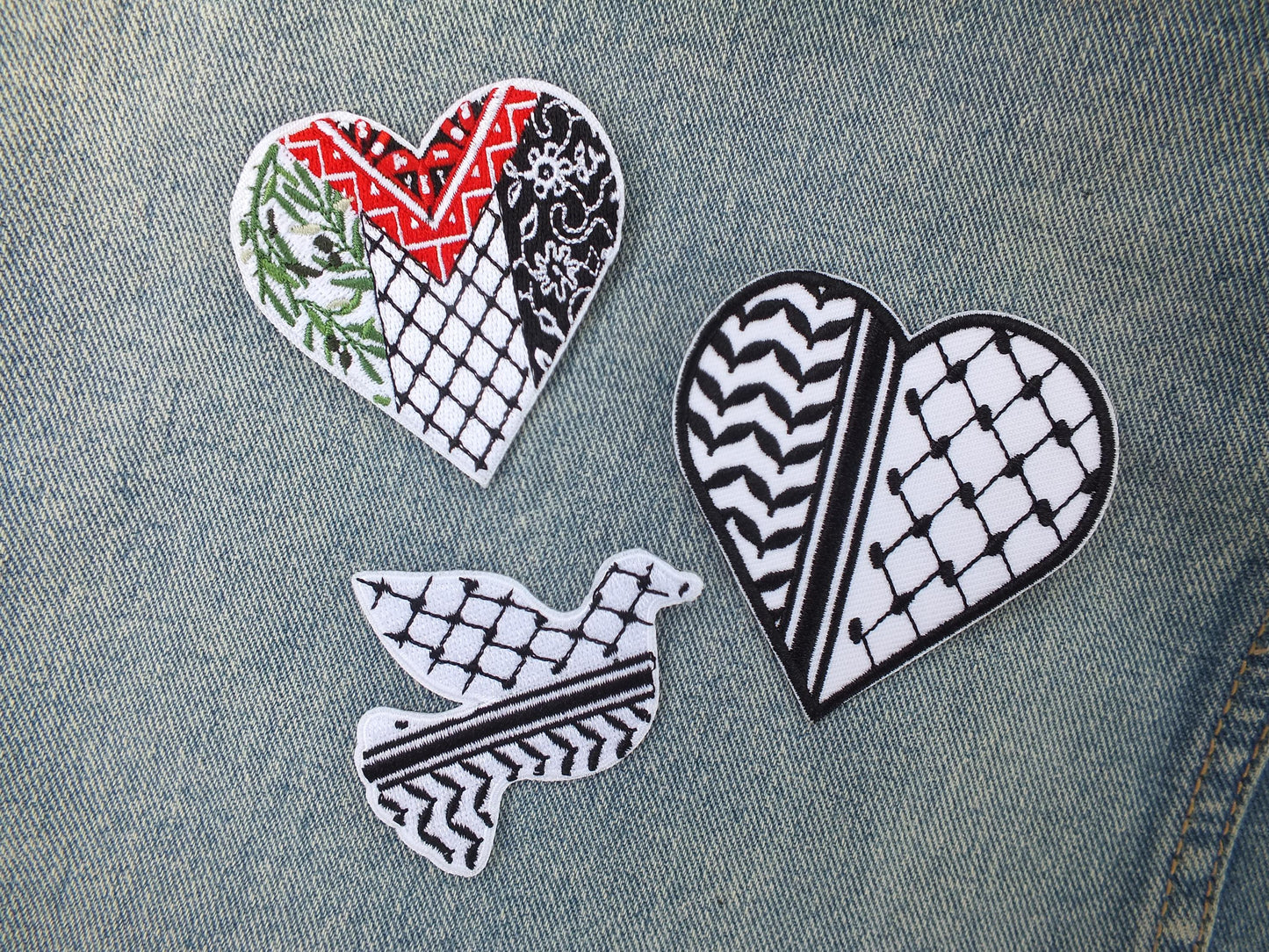 Black & White Keffiyeh Patch – Palestine Resistance Embroidery – Iron-On or Velcro Clothing Badge - Peace Dove Patch in Solidarity with Gaza