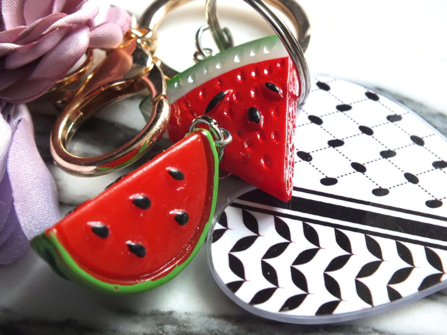 Pro Palestine Solidarity Keychain with Watermelon Charm - Support Palestine Charity - Enamel Watermelon – Cultural Activist Gift