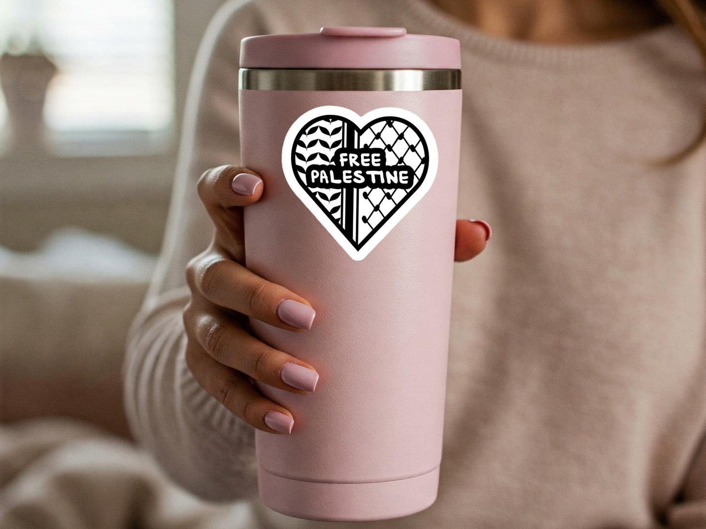 Pro Palestine Kuffiya Heart Vinyl Sticker – Waterproof Vinyl Decal or Splashproof Sticker - Perfect for Laptop, Water Bottle, Car Bumpers