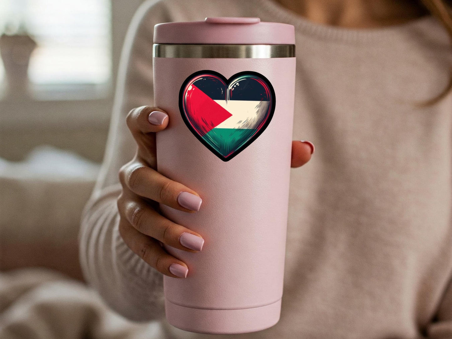 Minimalist Flag of Palestine Love Heart Sticker - Waterproof Vinyl Decal for Bumper, Window, Laptop, Motorbike – Activist Protest Symbol