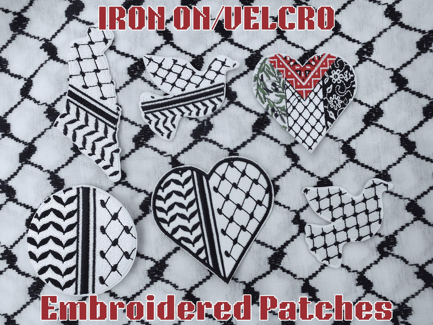 Acrylic Heart Keychain – Keffiyeh Pattern with Watermelon Charm – Pro Palestine Gift Idea in Solidarity with Gaza for Activists