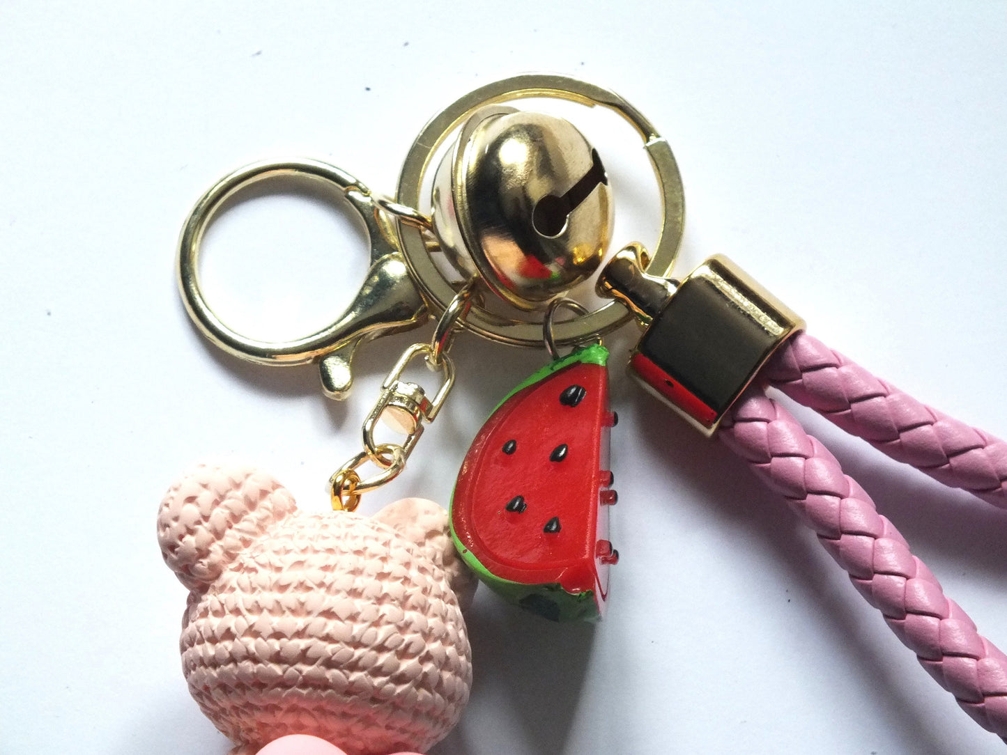 Teddy Bear with Heart Keychain for Palestine – Keffiyeh Pattern + 3D Watermelon Enamel Charm – Gift for Gaza Supporters for Charity