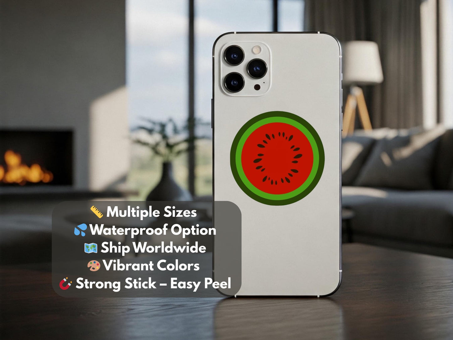 Glossy Watermelon Sticker - Minimalist Solidarity Decal for iPhone, Car Window, Car Bumper, Water Bottle – Symbolic Activism Art Sticker