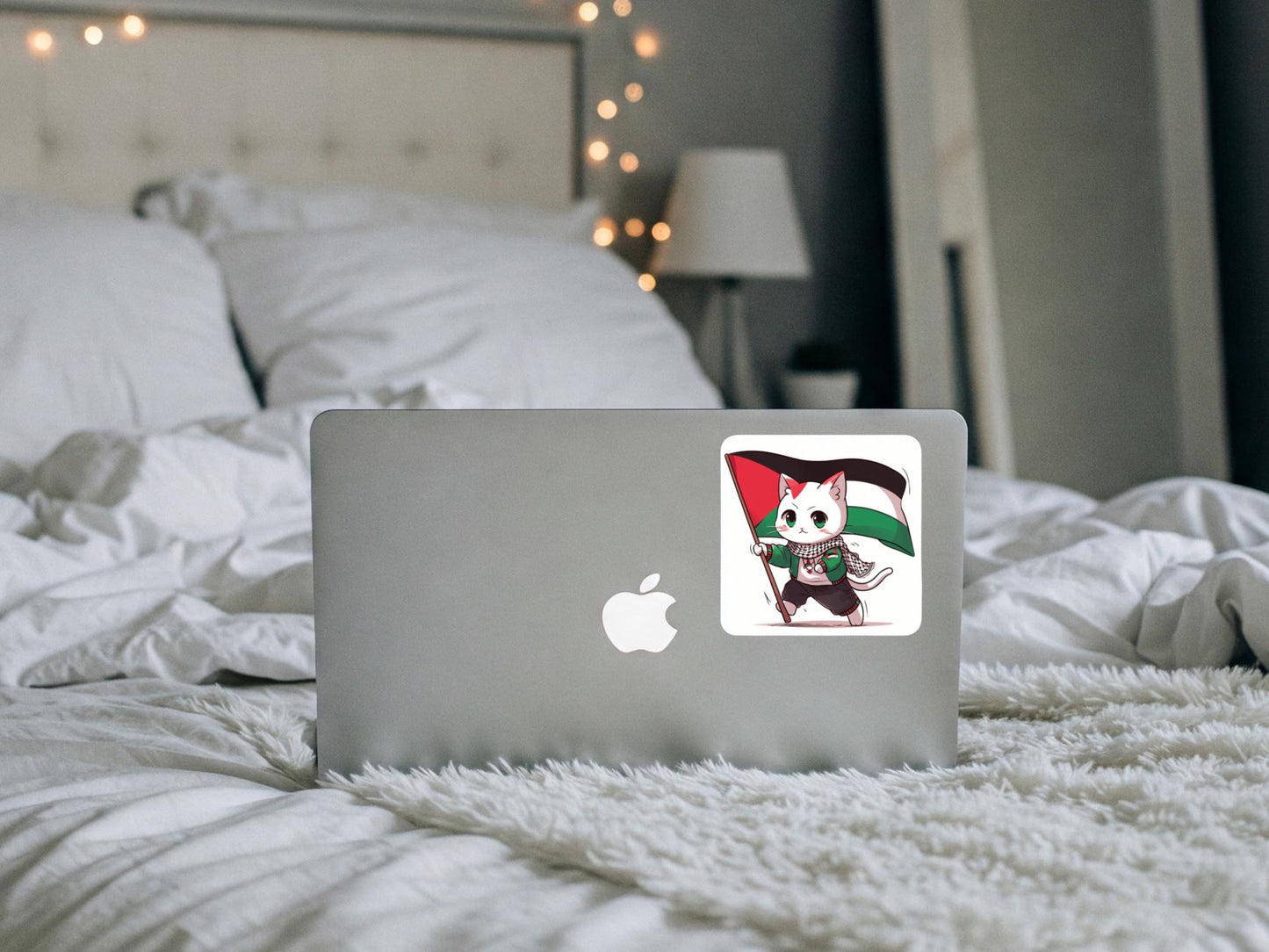 Palestinian Flag Decal – Glossy Vinyl Sticker for Car, Water Bottle, Laptop – Support Freedom of Gaza with Palestine Cat with Keffiyeh Decal