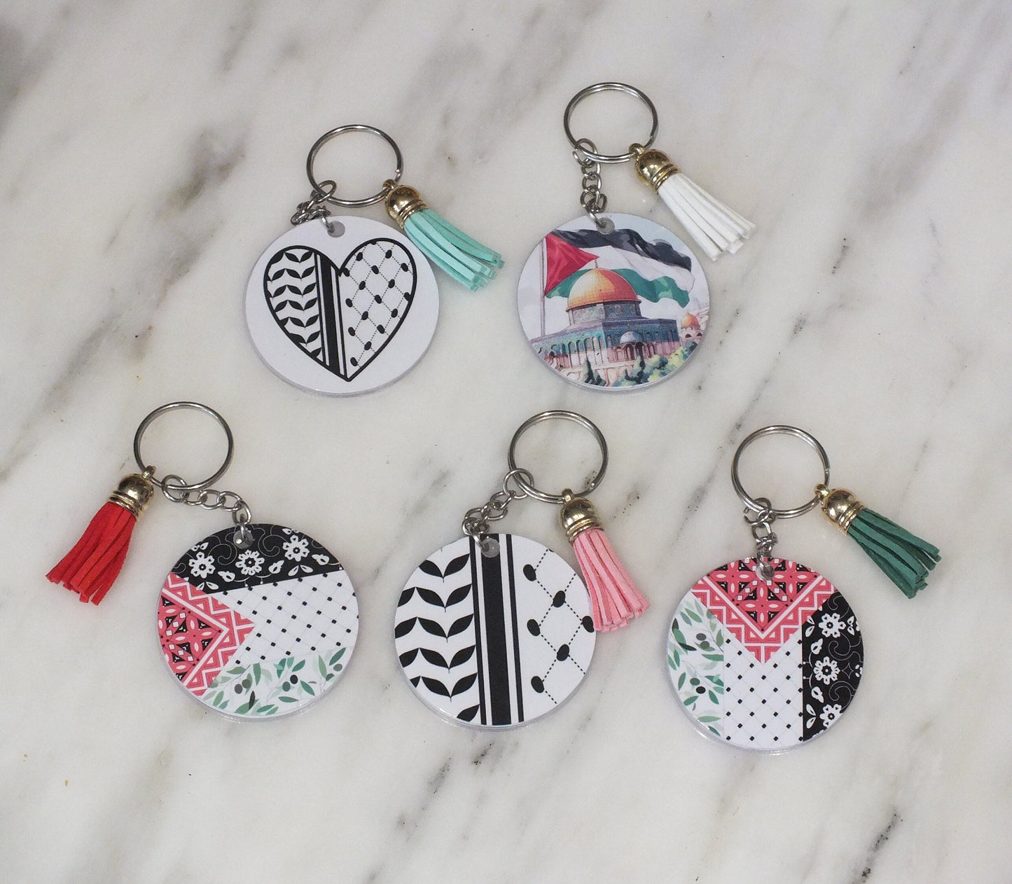 Palestine Flag Keyring - Solidarity Keychain – Keffiyeh Heart and Watermelon Charms – Pro Palestine Symbol, Gift for Pro Palestinians