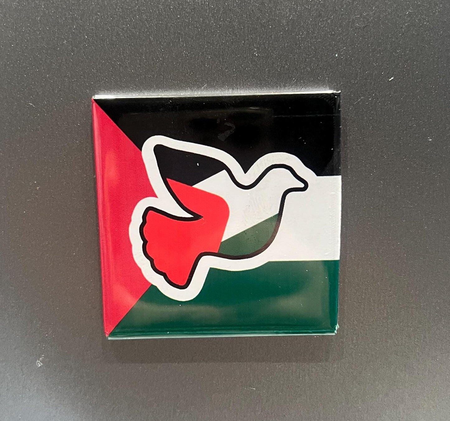Gaza Protest Art Magnet – Palestine Design with Watermelon and Keffiyeh for Fridge or Locker Decor - Peace Dove Design for Palestine