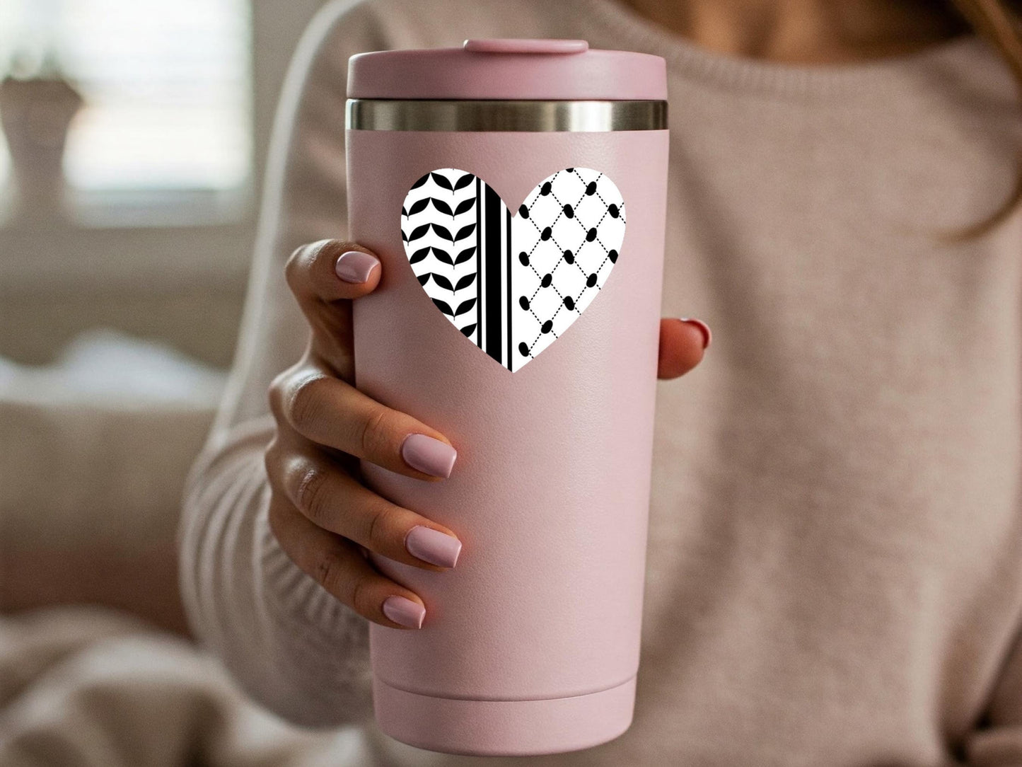 Minimalist Keffiyeh Sticker – Palestine Solidarity Decal for Car Bumper, Laptop, Water Bottle – Palestinian Protest Symbol Vinyl Heart