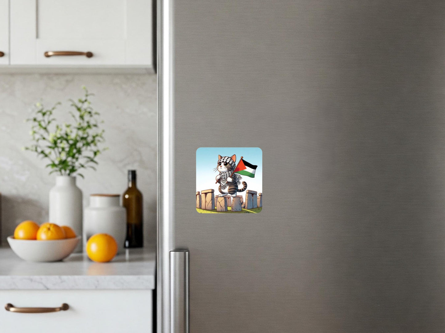 Political Magnet – Free Palestine Fridge Accessory with Watermelon & Keffiyeh for Awareness and Pride - Locker Art for Gaza Activist