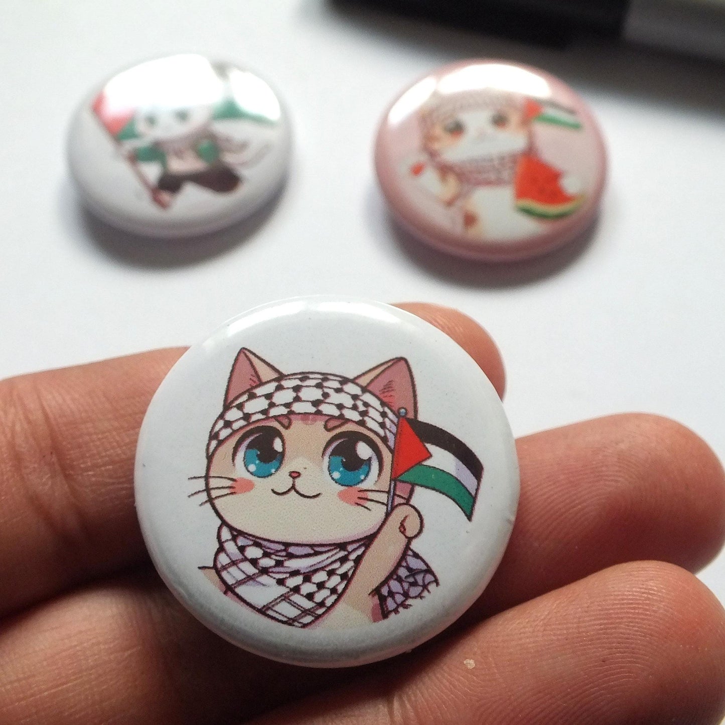 Cat in Keffiyeh Pin – Palestine Flag & Watermelon Art – Resistance Badge for Cat Lovers - Awareness Gift for Activist - Save Gaza