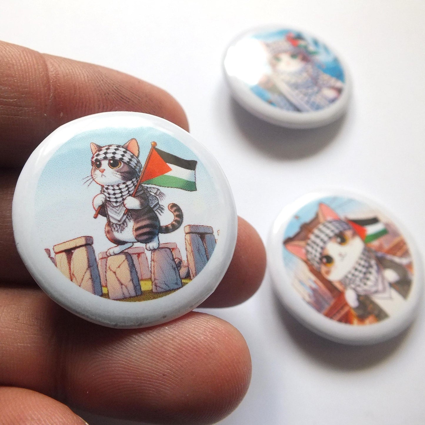 Free Palestine Cat Pin – Keffiyeh Scarf, Flag & Watermelon Design – Activist Gift or Accessory - Solidarity Badge for Jacket or Backpack