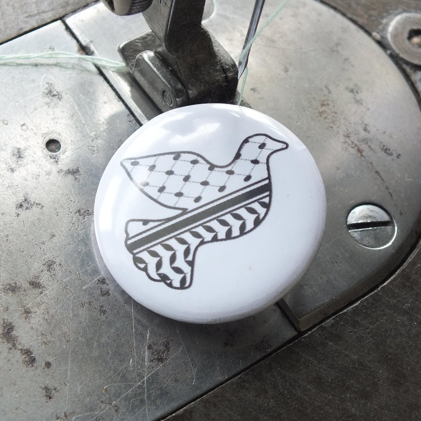 Palestine Peace Pin – Dove and Keffiyeh Illustration on Metal Badge – Activist Statement in Solidarity and Support with Gaza