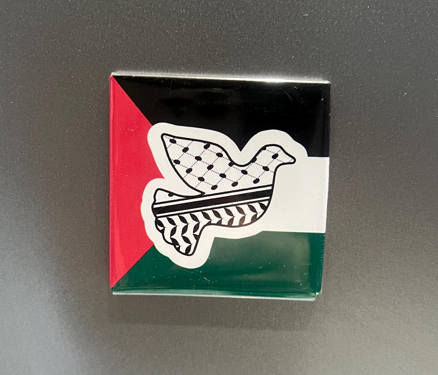 Gaza Protest Art Magnet – Palestine Design with Watermelon and Keffiyeh for Fridge or Locker Decor - Peace Dove Design for Palestine