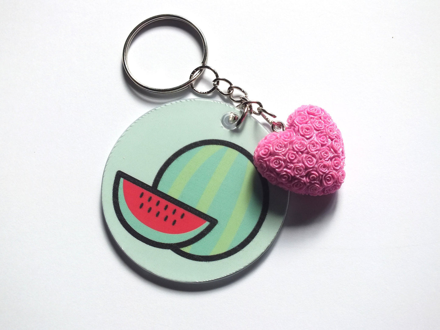 Watermelon Keyring for Palestine - Heart Keychain for Palestine – Keffiyeh Pattern + Watermelon Enamel Charm – Gift for Supporters