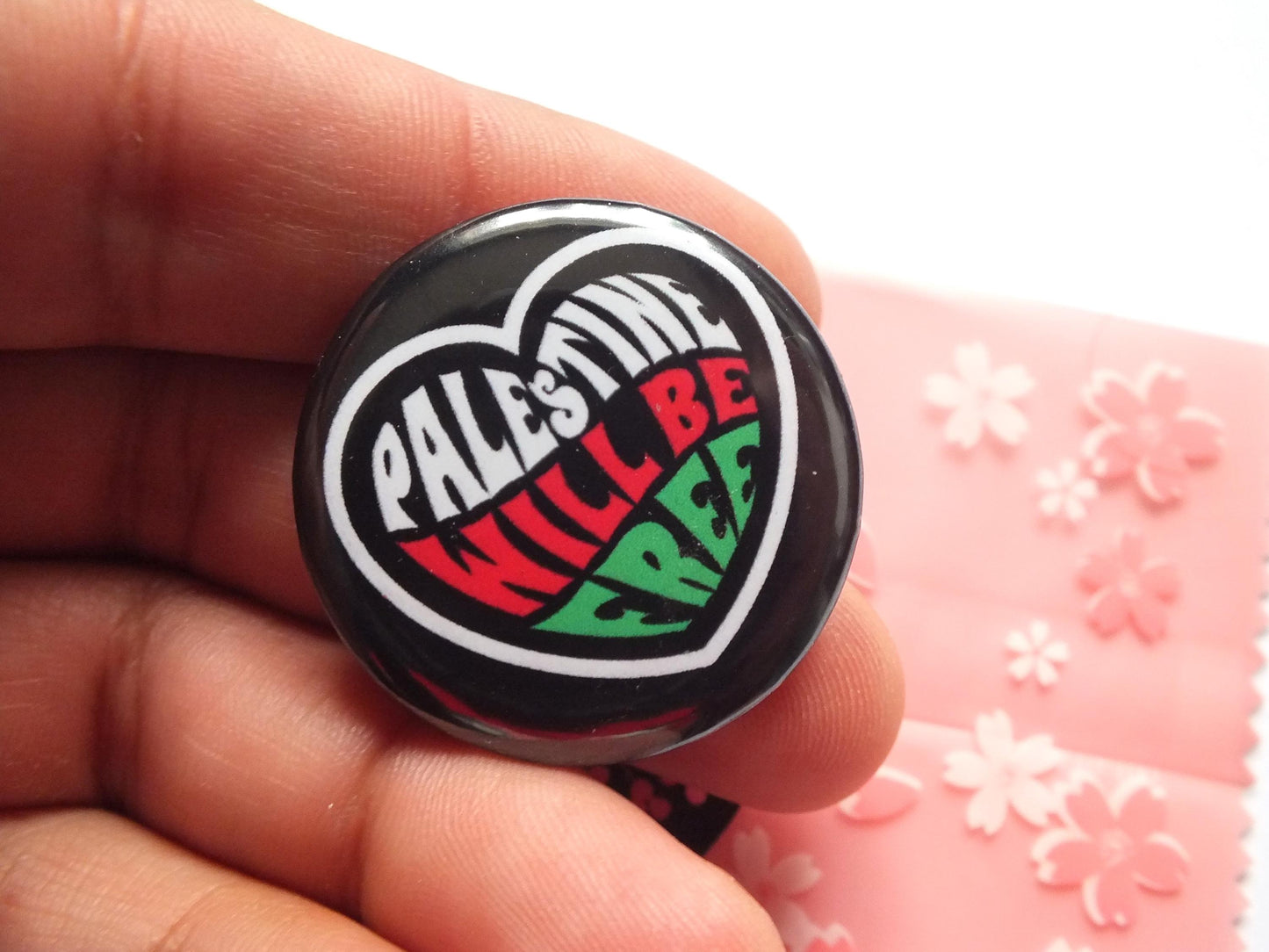 Palestine Awareness Pin – Heart Flag Badge with Watermelon Art – Vinyl Metal Button for Bags & Clothes - Solidarity with Gaza Button Pin