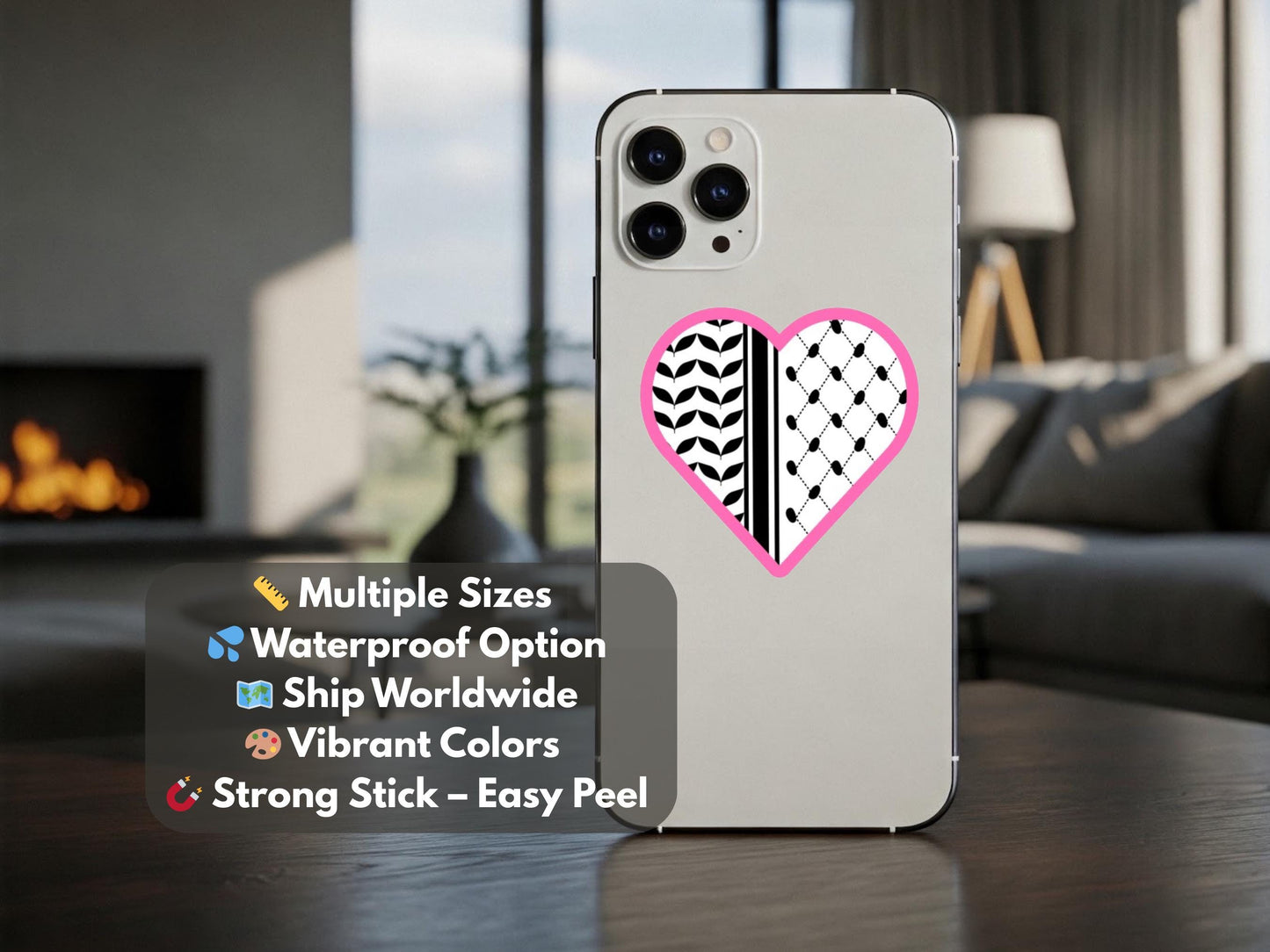 Stylized Keffiyeh Sticker – Minimalist Palestinian Vinyl Decal for Bumper, Window, iPad – Pro Palestine Solidarity Art with Profits to Gaza