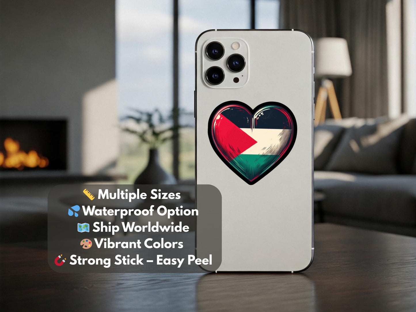Minimalist Flag of Palestine Love Heart Sticker - Waterproof Vinyl Decal for Bumper, Window, Laptop, Motorbike – Activist Protest Symbol