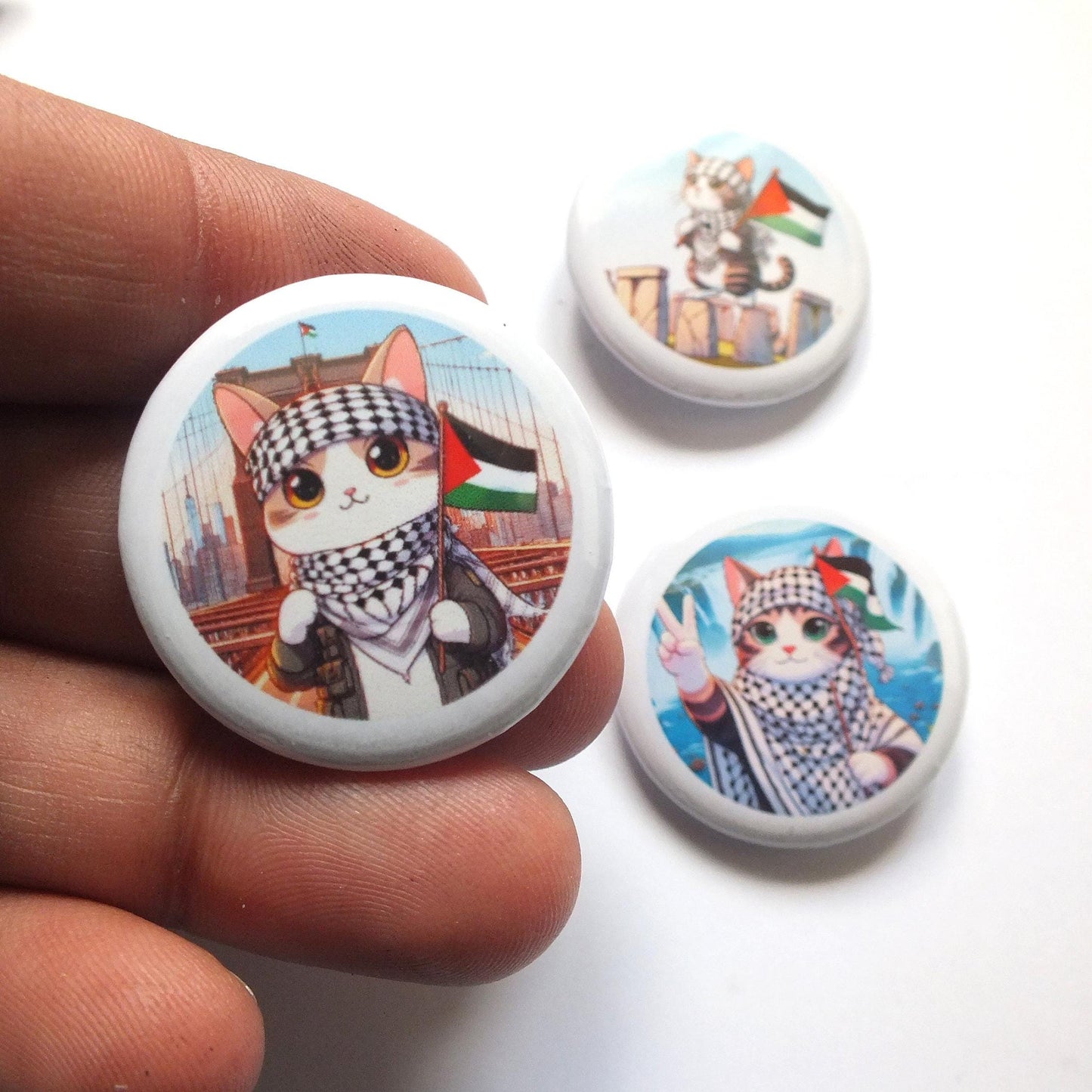 Free Palestine Cat Pin – Keffiyeh Scarf, Flag & Watermelon Design – Activist Gift or Accessory - Solidarity Badge for Jacket or Backpack