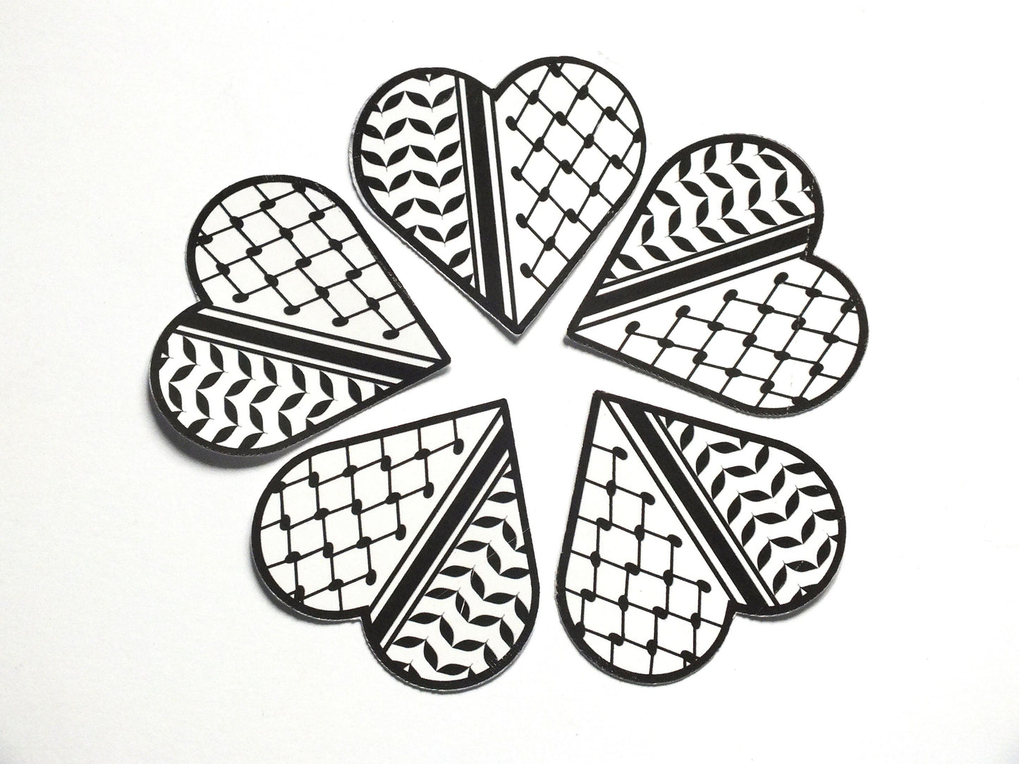 Palestinian Keffiyeh Sticker – Black White Glossy Vinyl Decal for Laptop, Bumper, Window, Bottle – Free Palestine Symbol - Heart Shape Decal