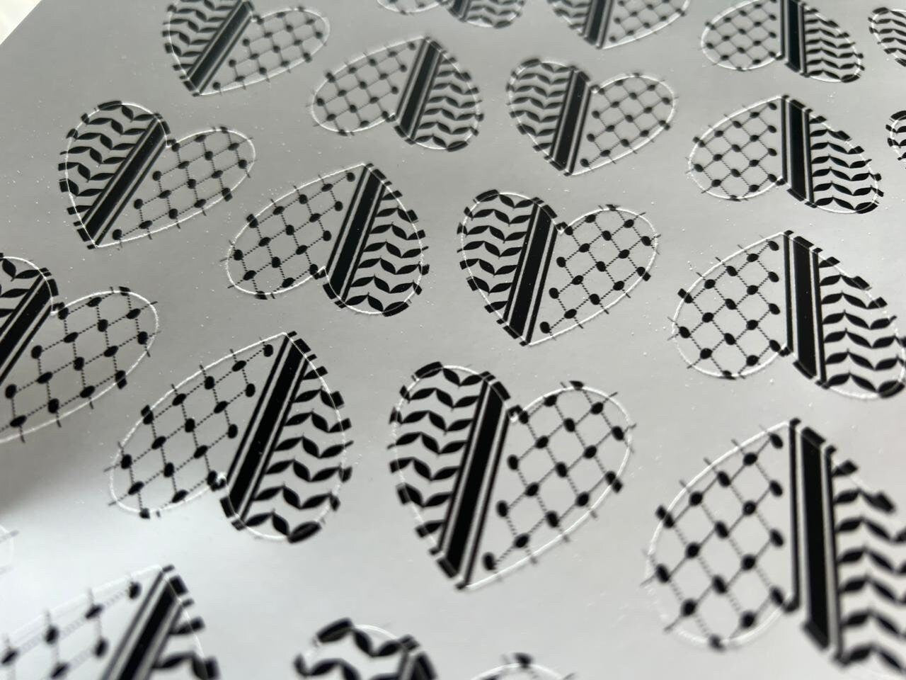 Black and White Keffiyeh Vinyl Sticker Sheet – Pro Palestine Symbol for Laptop, iPhone, Skateboard, Helmet, Water Bottle – Glossy Decals