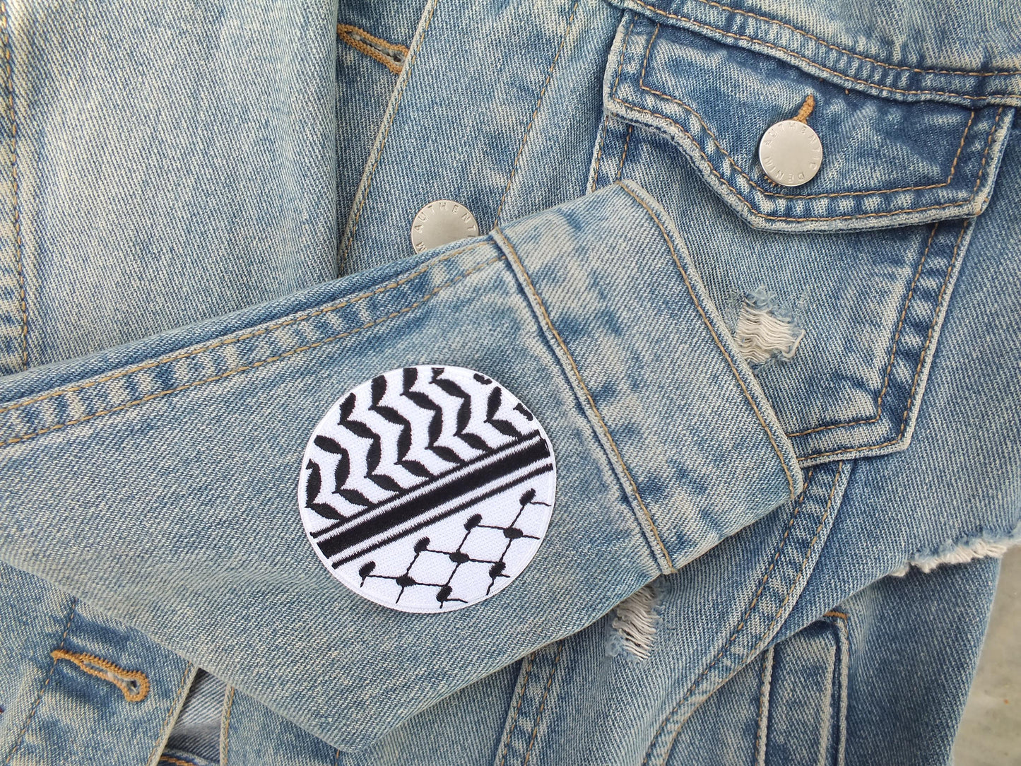 Black & White Keffiyeh Patch – Palestine Resistance Embroidery – Iron-On or Velcro Clothing Badge - Peace Dove Patch in Solidarity with Gaza