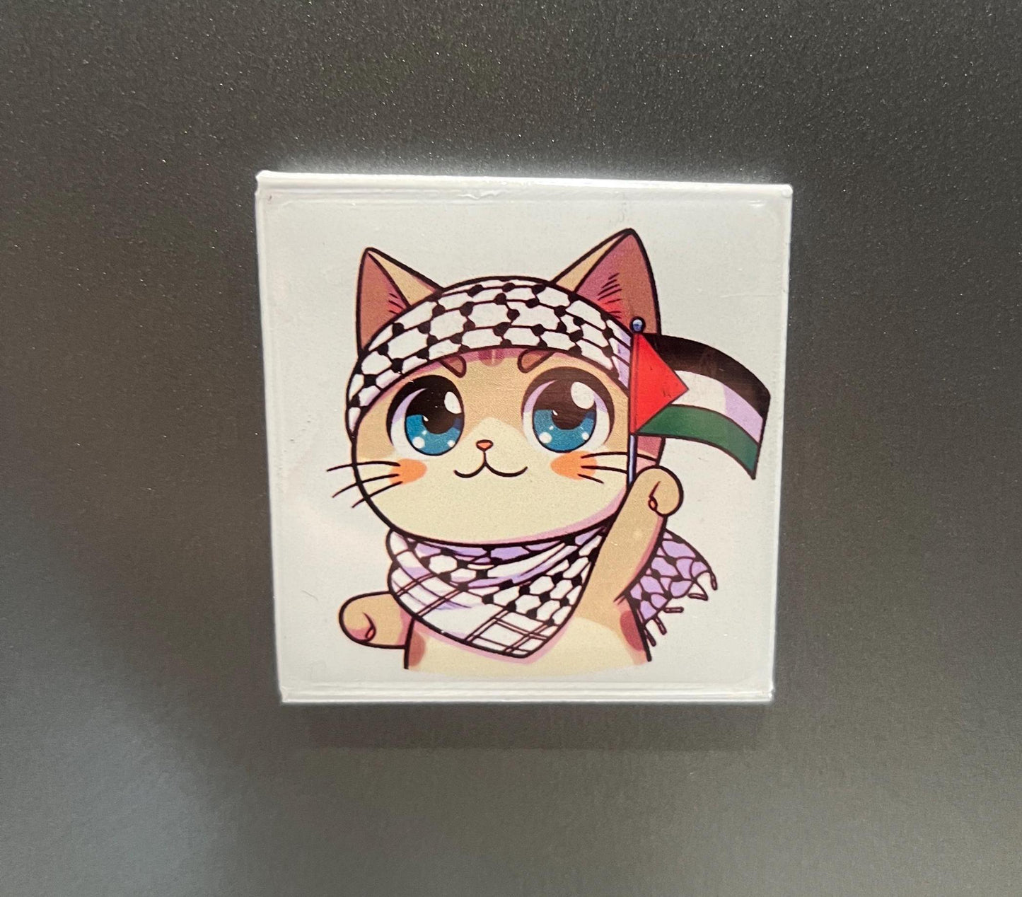 Resistance Art Magnet for Gaza – Free Palestine Fridge Decor with Keffiyeh Pattern and Watermelon Symbol - Palestine Cat Locker Magnet
