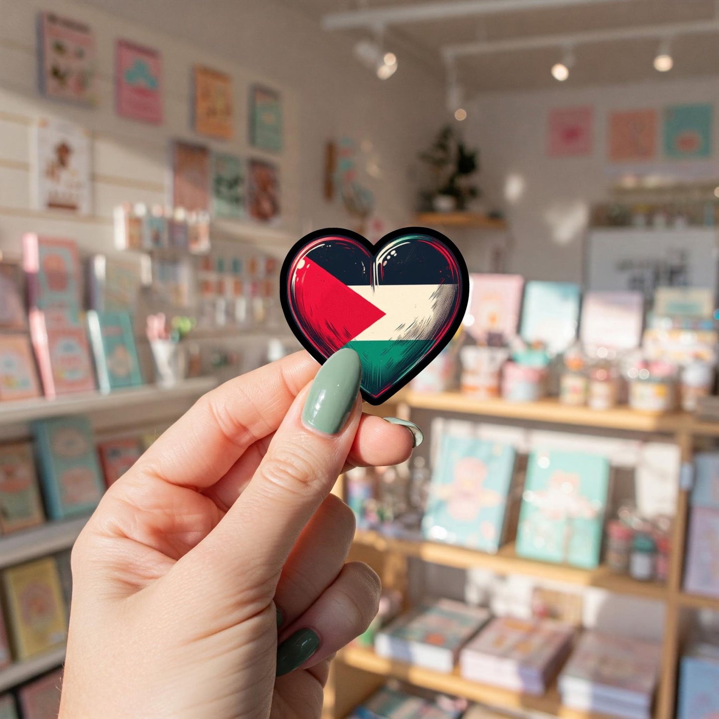 Minimalist Flag of Palestine Love Heart Sticker - Waterproof Vinyl Decal for Bumper, Window, Laptop, Motorbike – Activist Protest Symbol