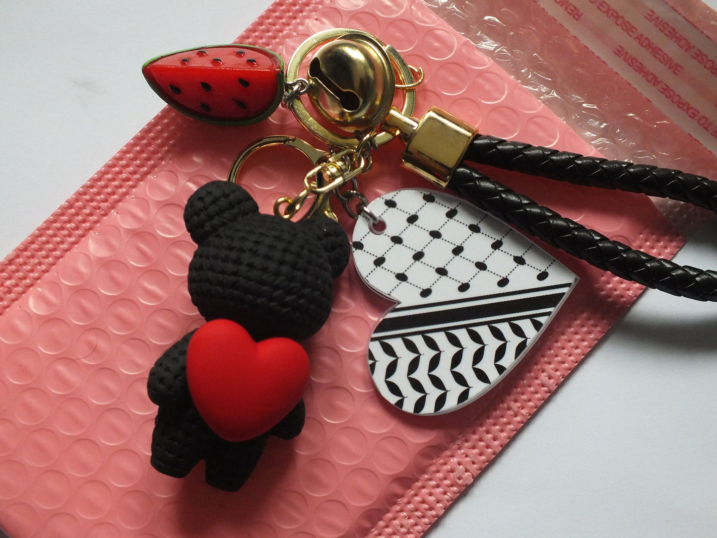 Palestine Keffiyeh Embroidery Pattern Keychain Valentines Teddy Bear Love Heart Keyring Palestinian Watermelon Purse Accessories Free Gaza