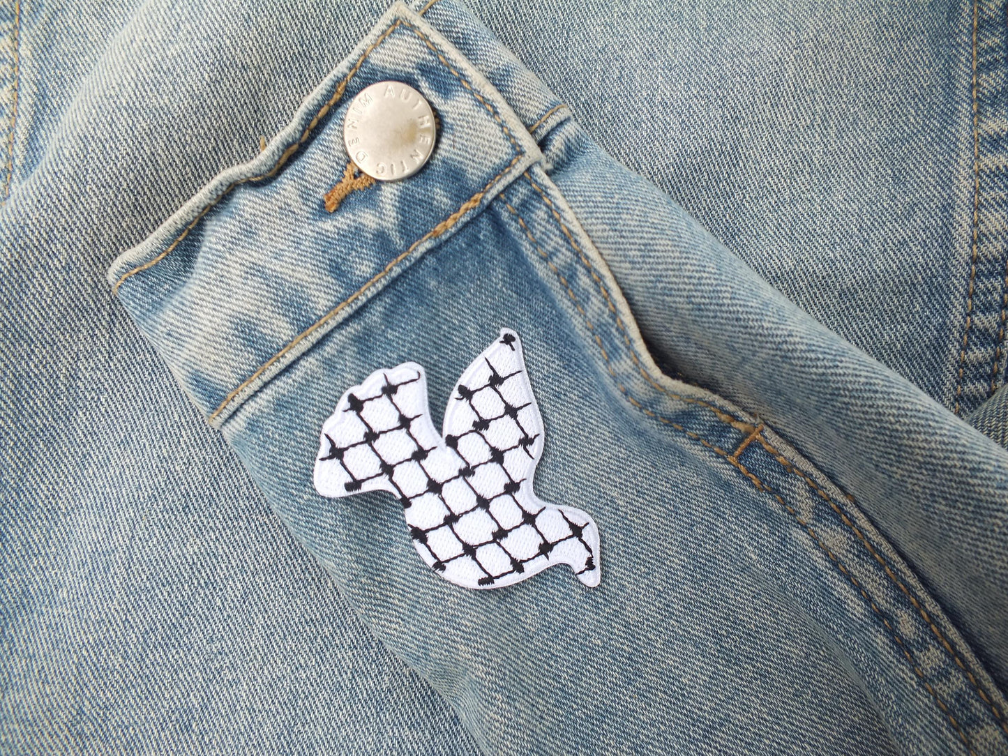 Black & White Keffiyeh Patch – Palestine Resistance Embroidery – Iron-On or Velcro Clothing Badge - Peace Dove Patch in Solidarity with Gaza