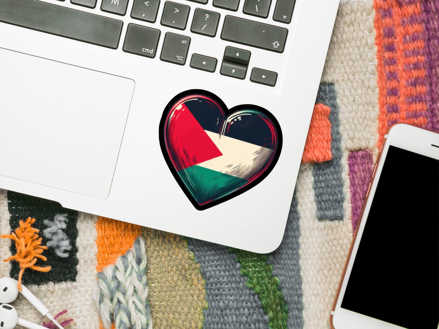 Minimalist Flag of Palestine Love Heart Sticker - Waterproof Vinyl Decal for Bumper, Window, Laptop, Motorbike – Activist Protest Symbol
