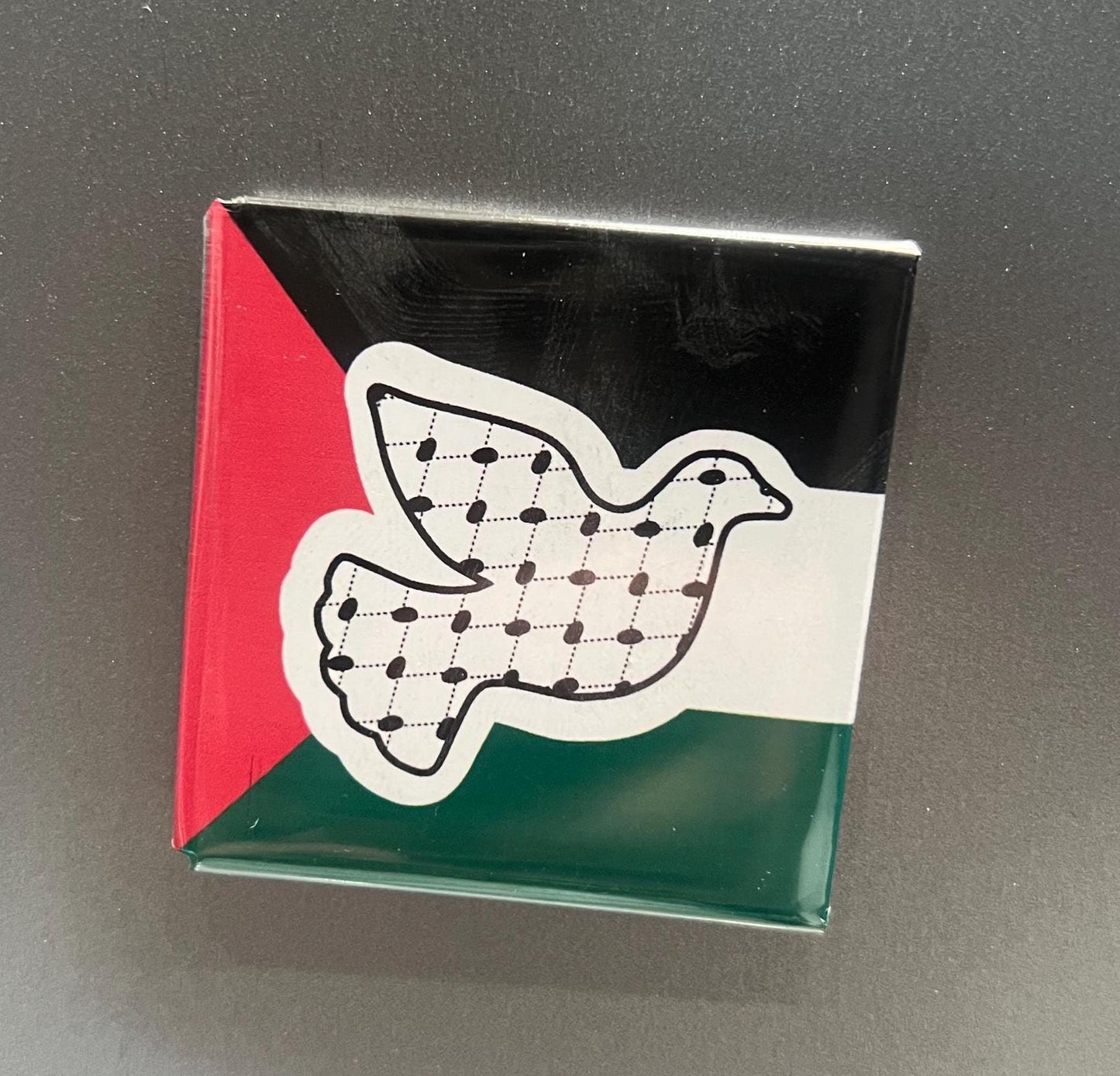 Gaza Protest Art Magnet – Palestine Design with Watermelon and Keffiyeh for Fridge or Locker Decor - Peace Dove Design for Palestine