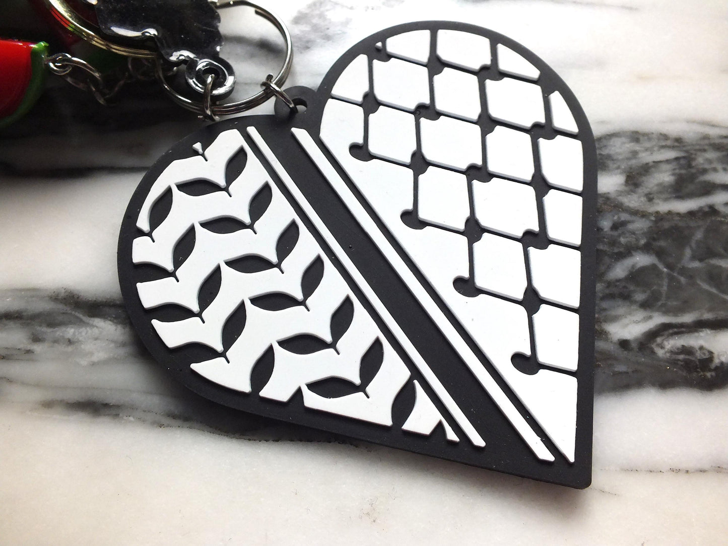 Teddy Bear Heart Keychain for Palestine – Keffiyeh Pattern + Watermelon Enamel Charms – Gift for Supporters and Activists for Gaza