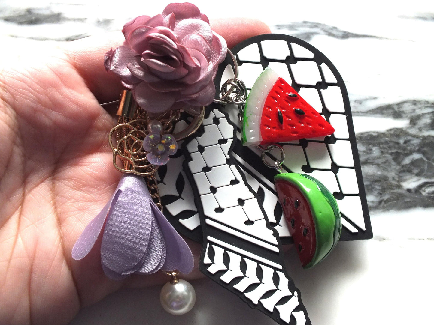 Pro Palestine Solidarity Keychain with Watermelon Charm - Support Palestine Charity - Enamel Watermelon – Cultural Activist Gift